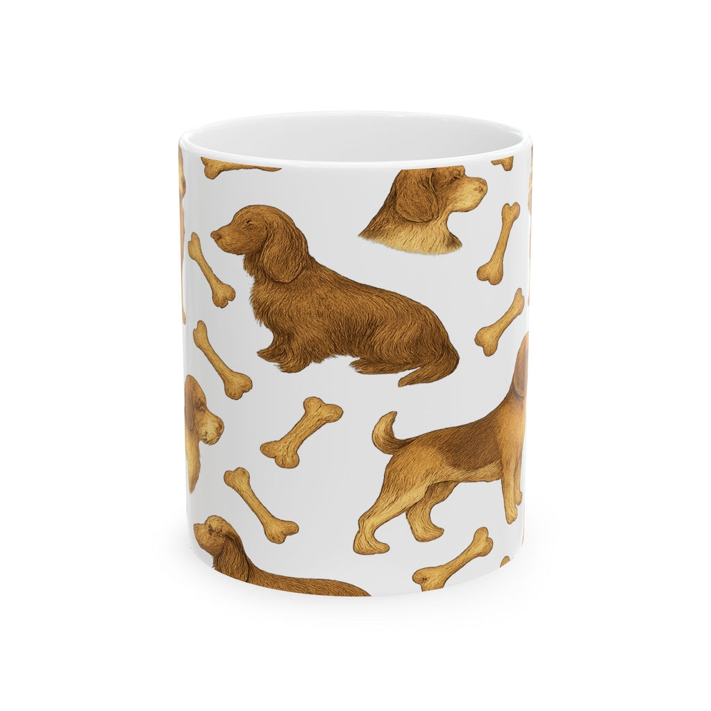 Vintage Dogs With Bones Full Wrap Coffee Mug | Dogs Gift | Ceramic Mug