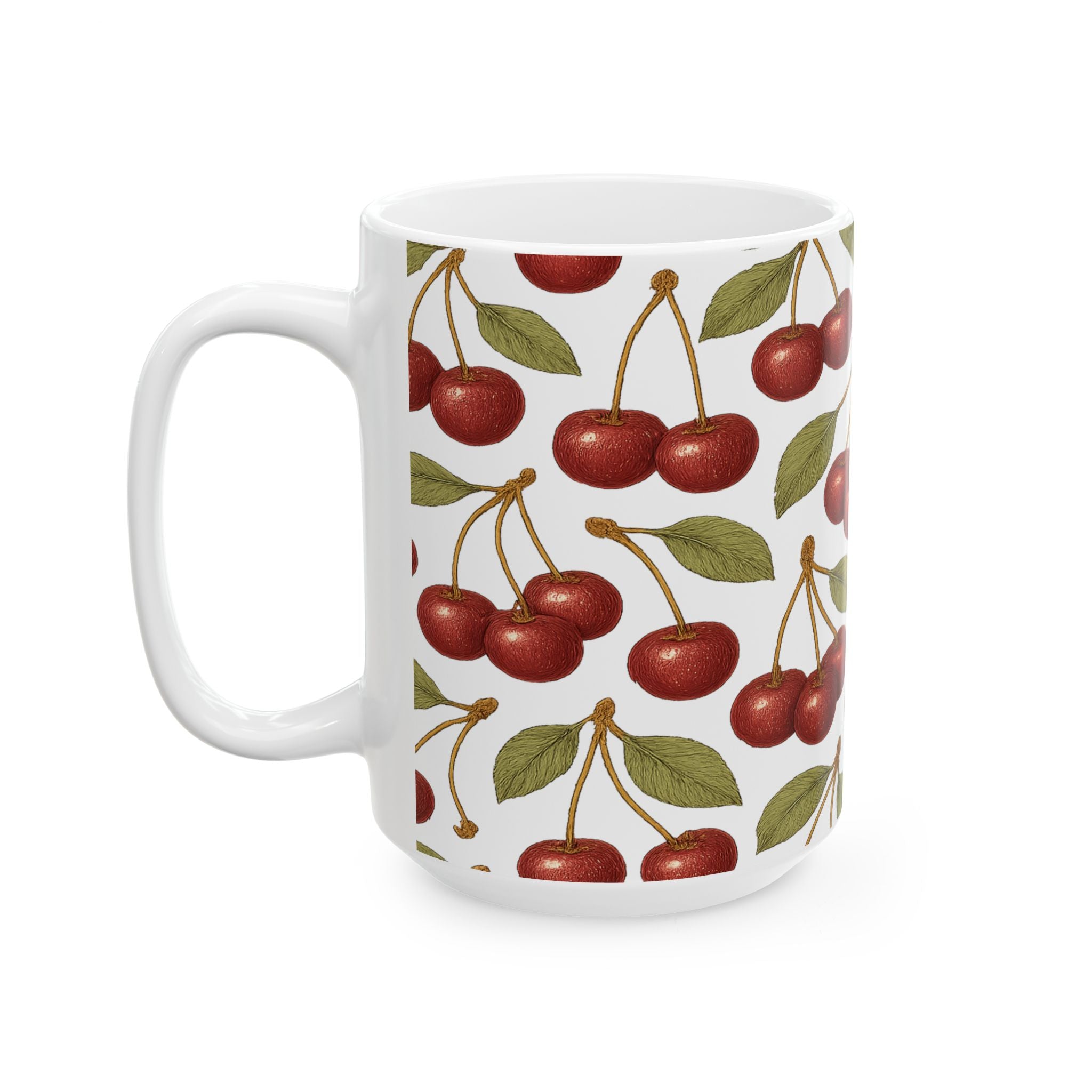 Botanical Cherries Pattern Coffee Mug | Fruit Lover Gift | Ceramic Mug