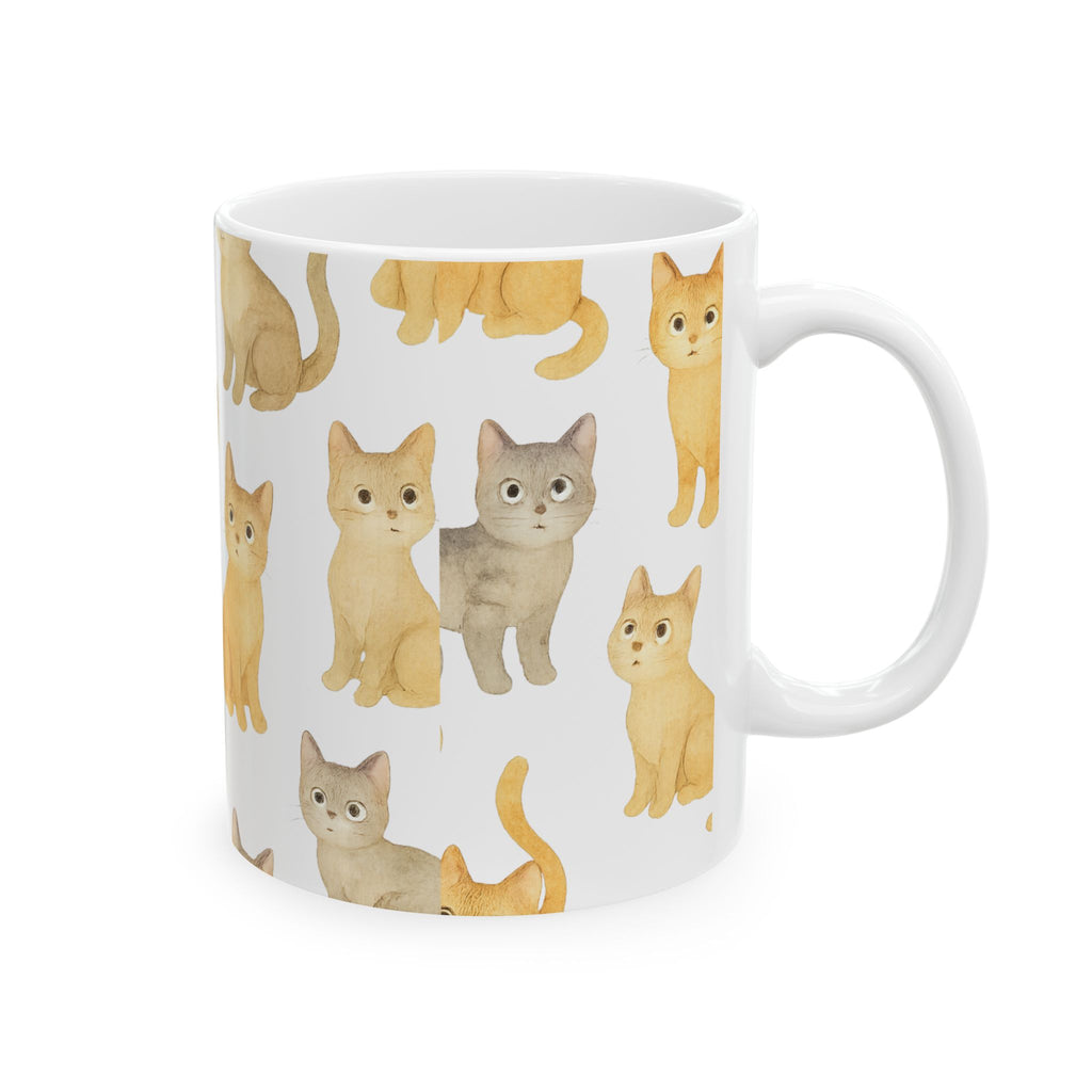 Watercolor Curious Cats Full Wrap Coffee Mug | Cats Gift | Ceramic Mug