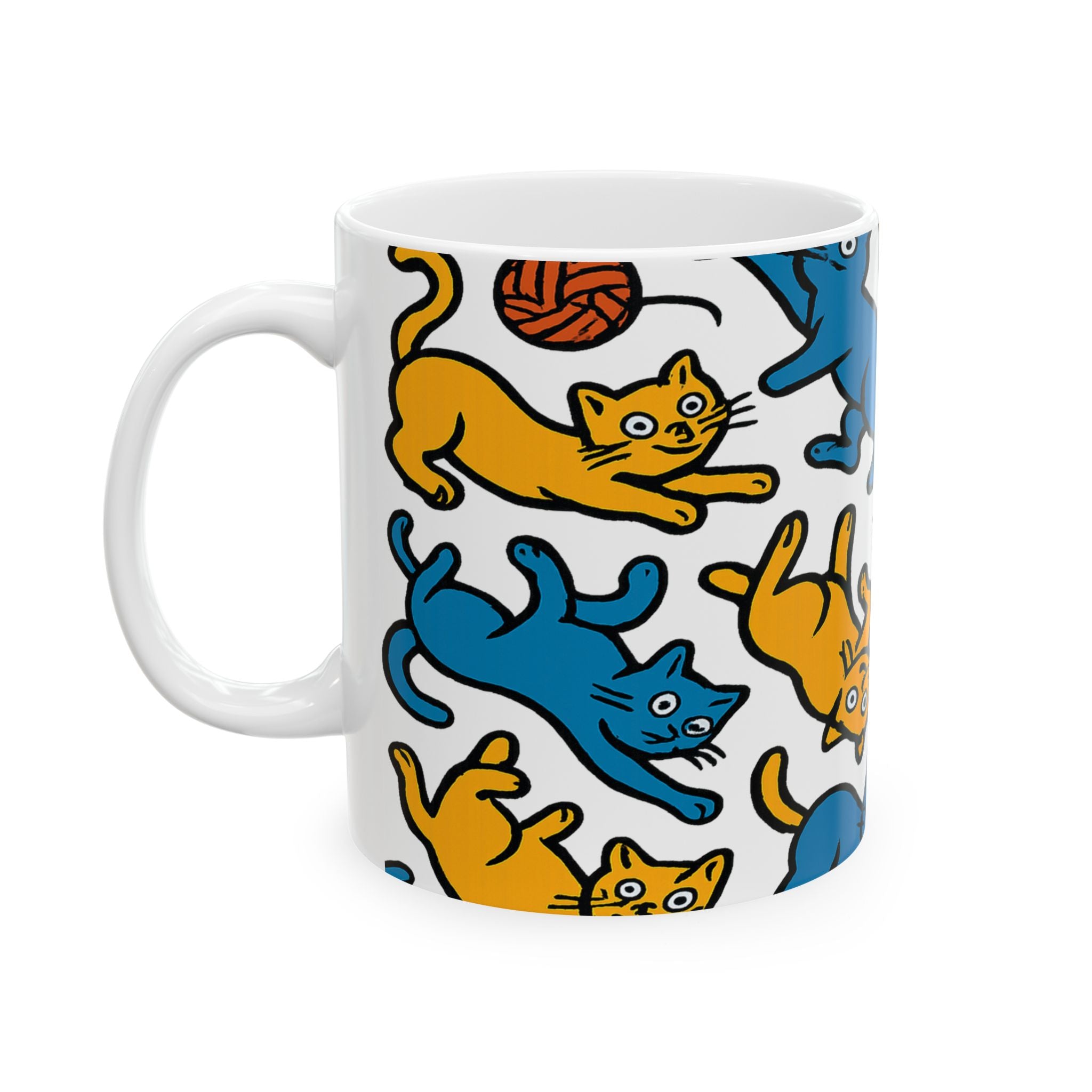 Bold Playful Cats Full Wrap Coffee Mug | Cats Gift | Ceramic Mug