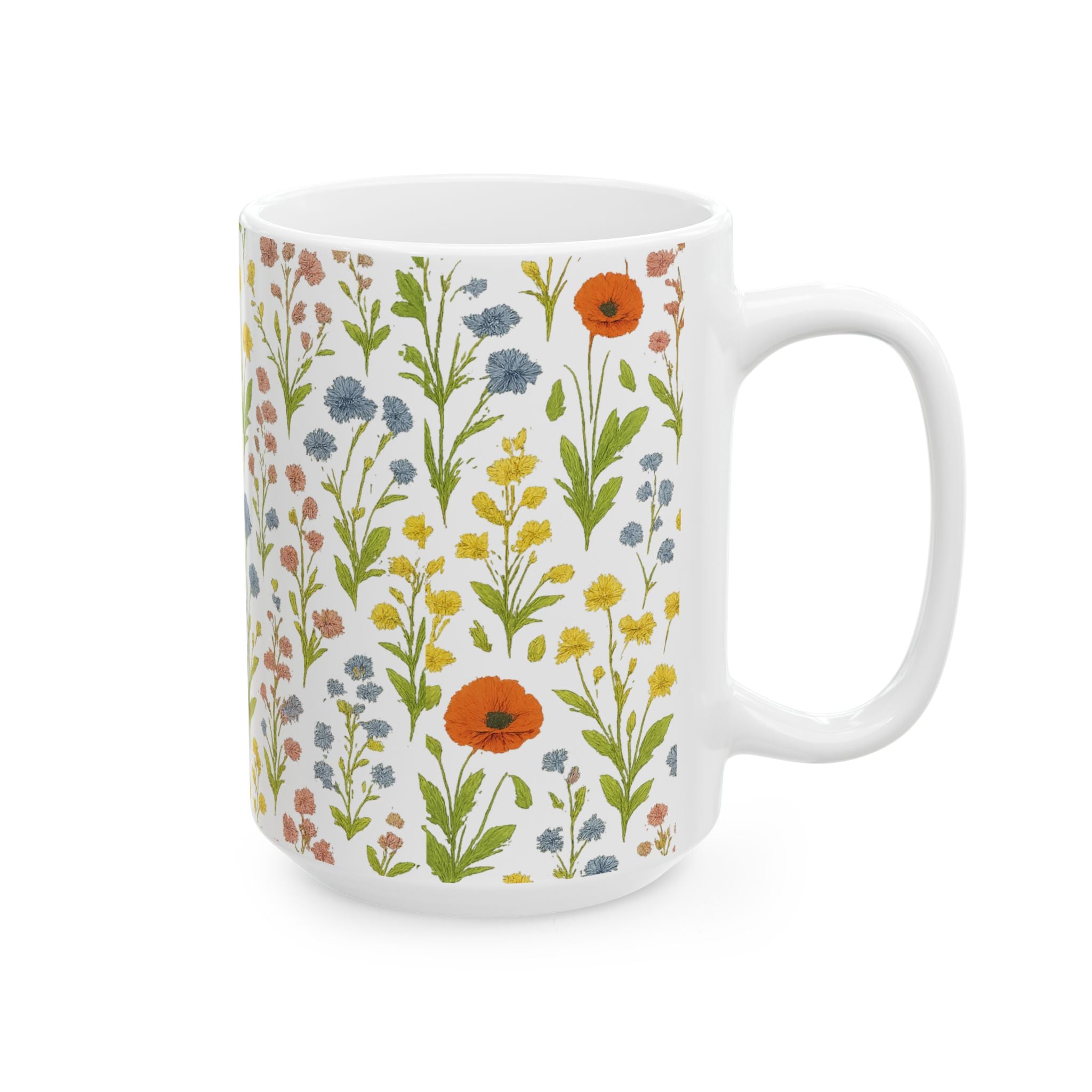 Botanical Wildflower Meadow Full Wrap Coffee Mug | Flowers Gift | Ceramic Mug
