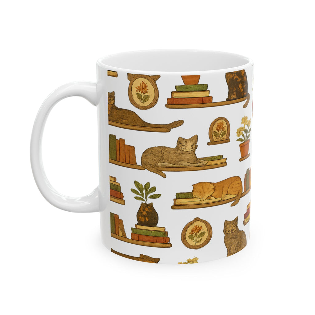 Vintage Cats On Shelves Full Wrap Coffee Mug | Cats Gift | Ceramic Mug