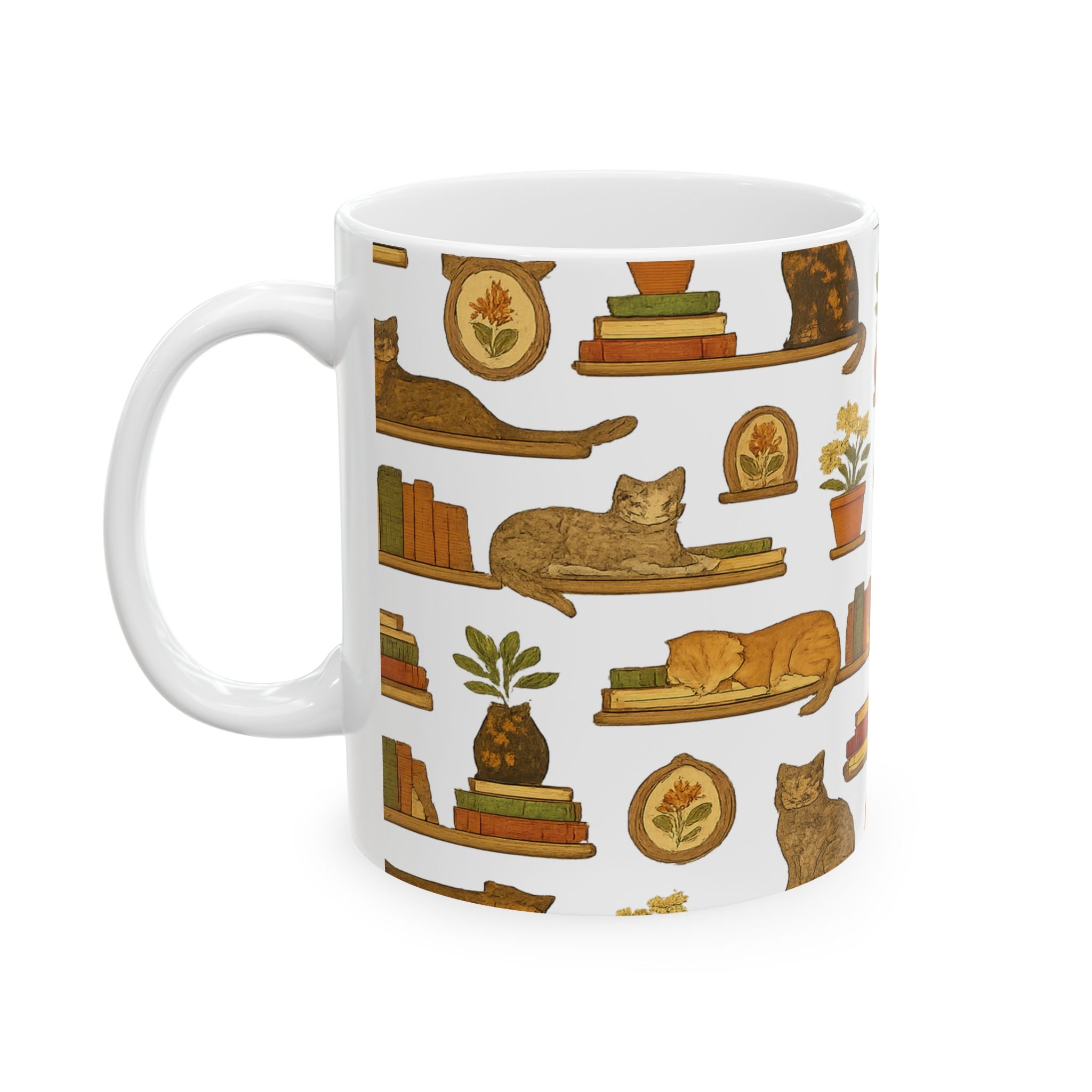 Vintage Cats On Shelves Full Wrap Coffee Mug | Cats Gift | Ceramic Mug