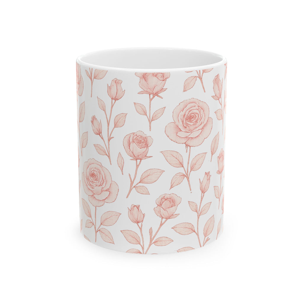 Delicate Pink Rose Garden Full Wrap Coffee Mug | Flowers Gift | Ceramic Mug