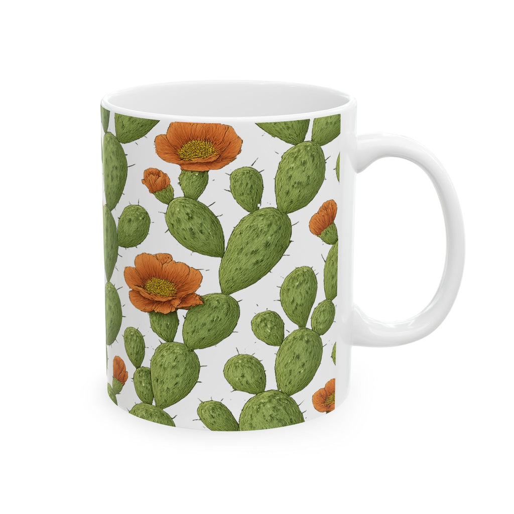 Botanical Prickly Pear Cactus Pattern Coffee Mug | Cactus Lover Gift | Ceramic Mug