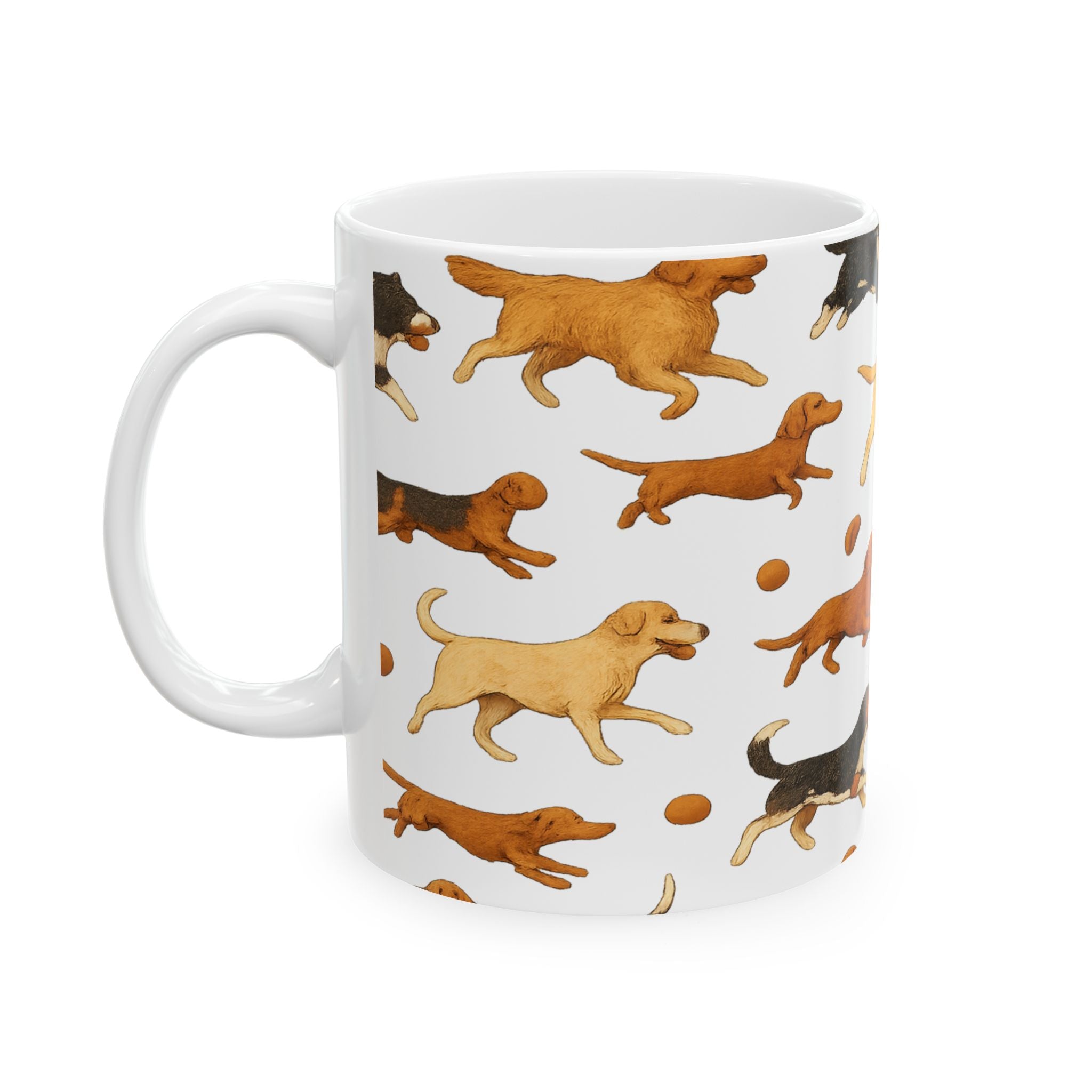 Botanical Dogs Playing Fetch Full Wrap Coffee Mug | Dogs Gift | Ceramic Mug