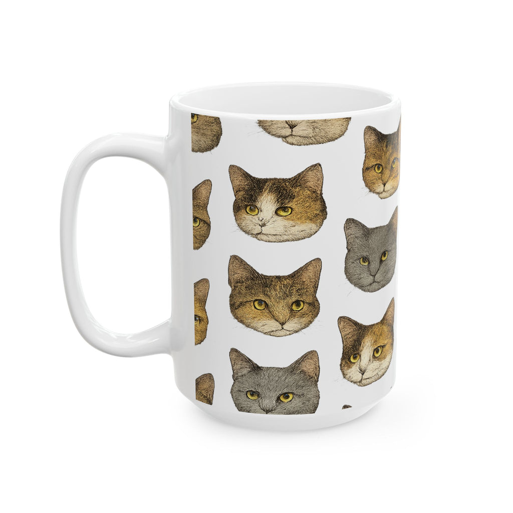 Botanical Cat Faces Full Wrap Coffee Mug | Cats Gift | Ceramic Mug