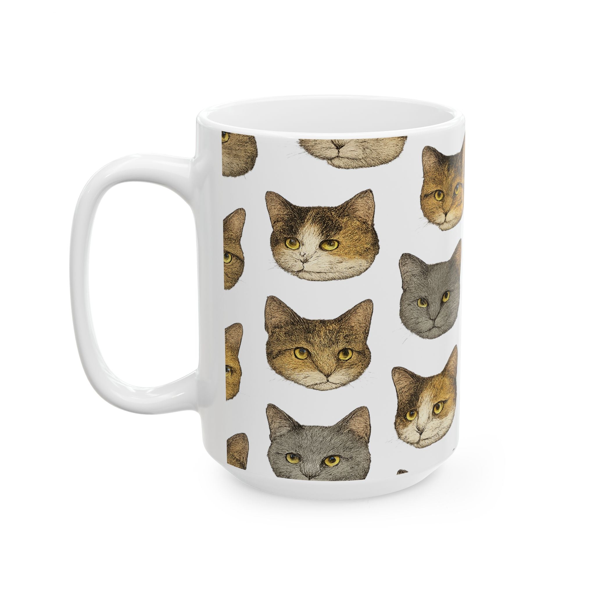 Botanical Cat Faces Full Wrap Coffee Mug | Cats Gift | Ceramic Mug