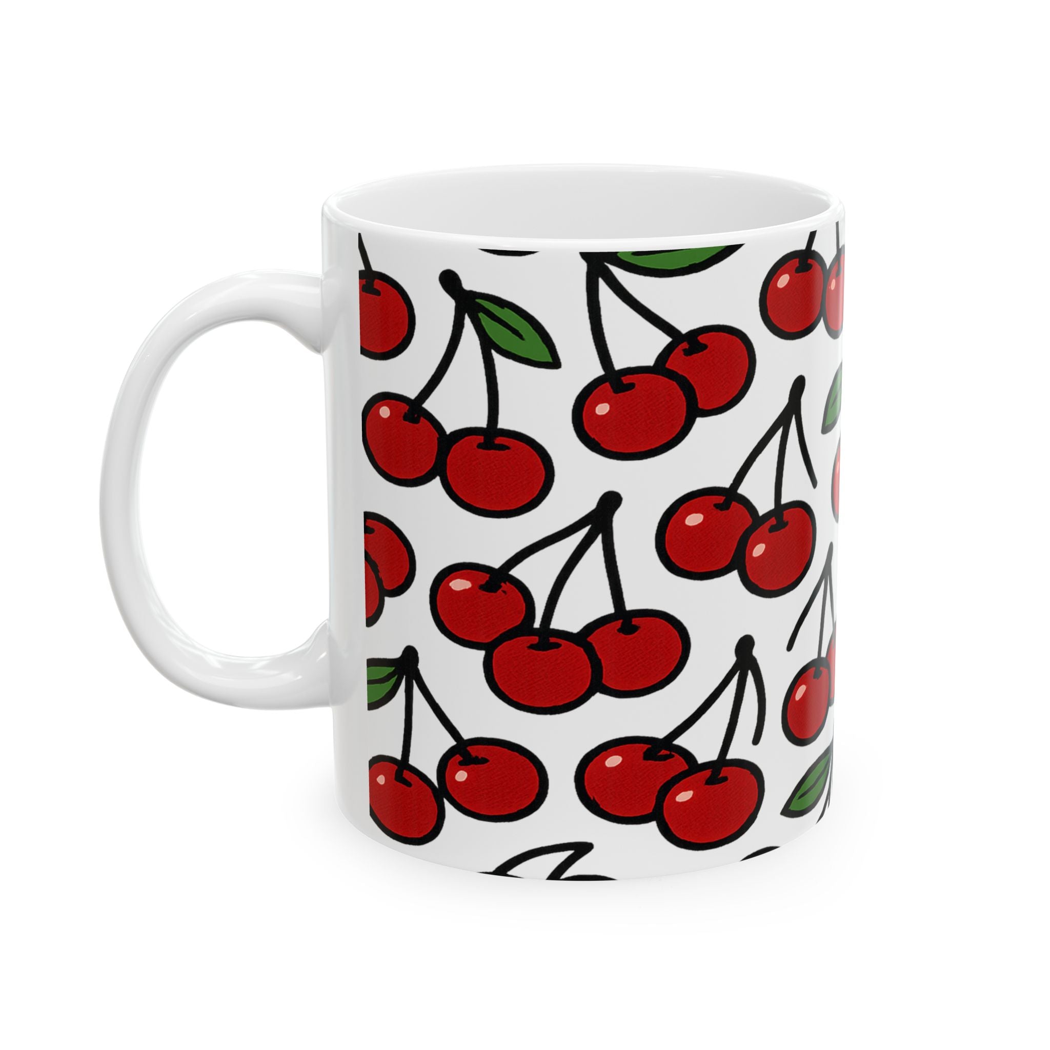 Bold Cherries Pattern Coffee Mug | Fruit Lover Gift | Ceramic Mug