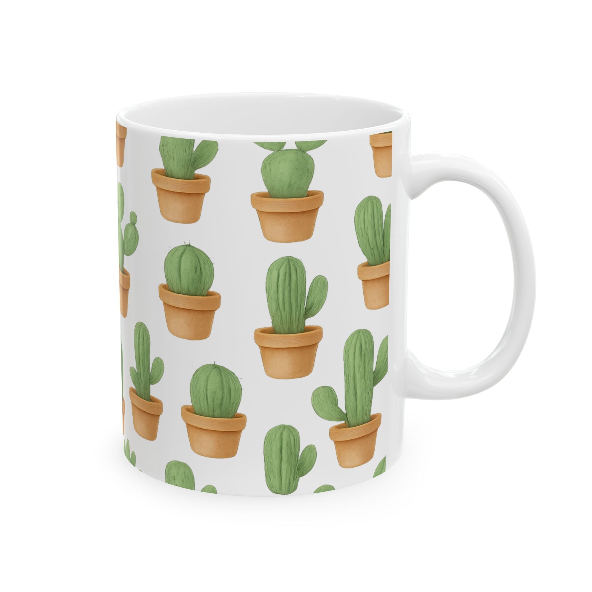 Watercolor Tiny Potted Cactus Full Wrap Coffee Mug | Cactus Gift | Ceramic Mug