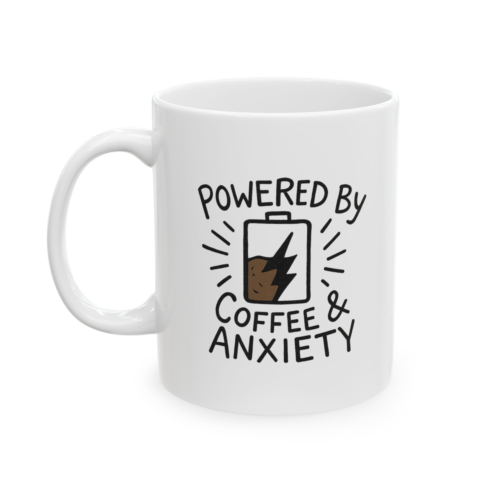 Powered By Coffee And Anxiety Funny Coffee Mug | Coffee Lover Gift | Ceramic Mug