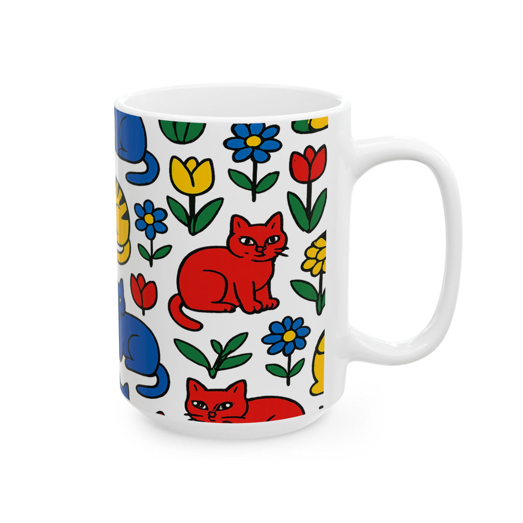 Bold Cats In Garden Full Wrap Coffee Mug | Cats Gift | Ceramic Mug