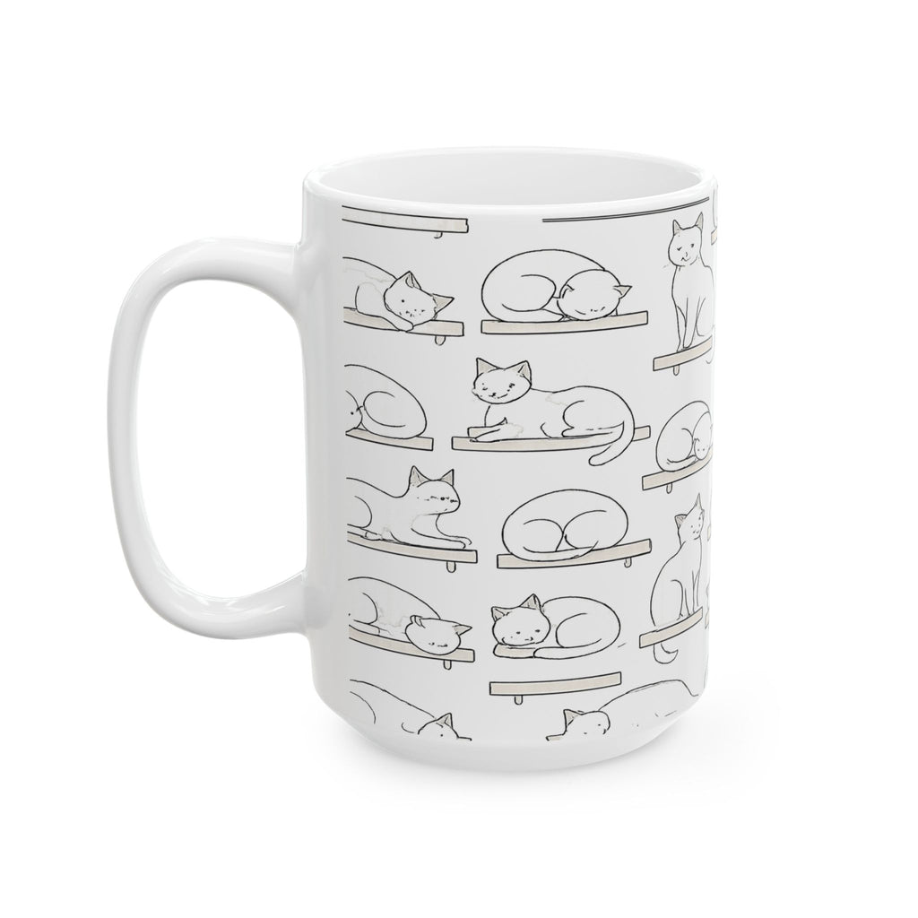 Delicate Cats On Shelves Full Wrap Coffee Mug | Cats Gift | Ceramic Mug