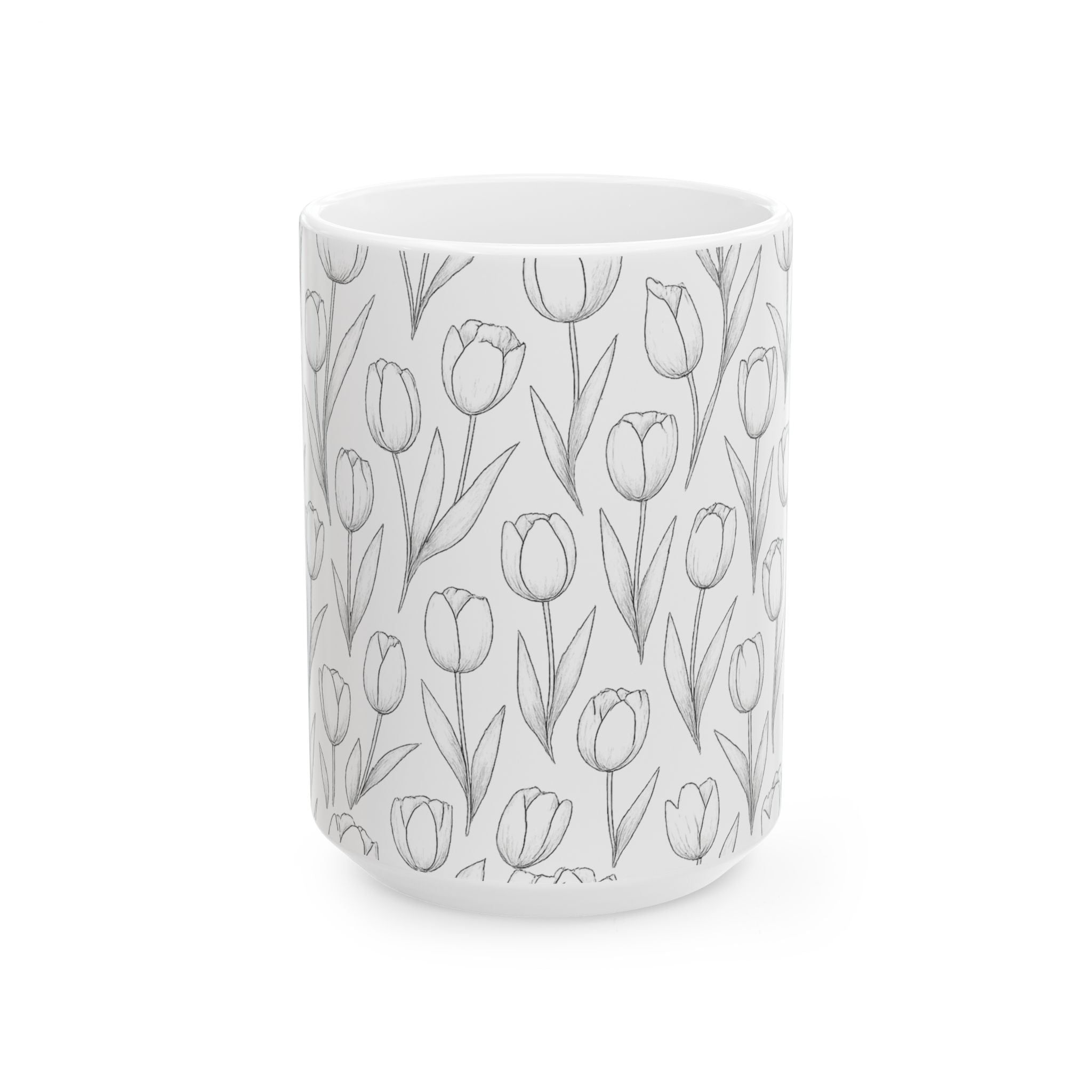 Delicate Tulip Garden Full Wrap Coffee Mug | Flowers Gift | Ceramic Mug