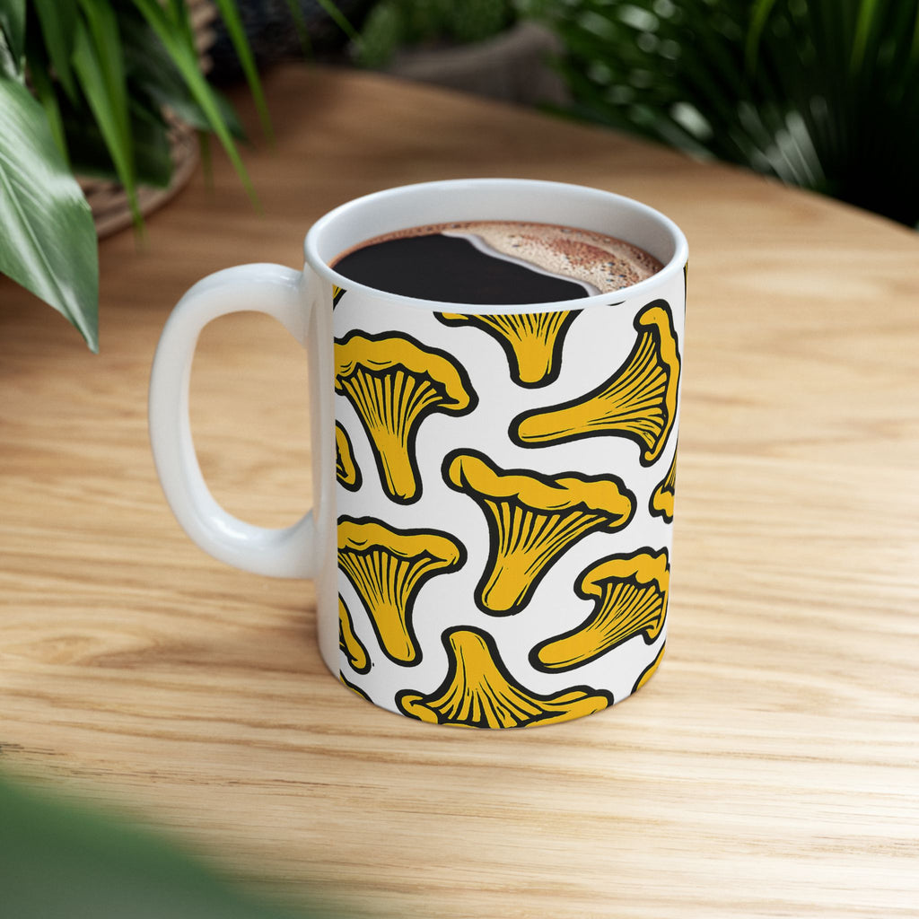 Bold Chanterelle Mushrooms Full Wrap Coffee Mug | Mushrooms Gift | Ceramic Mug