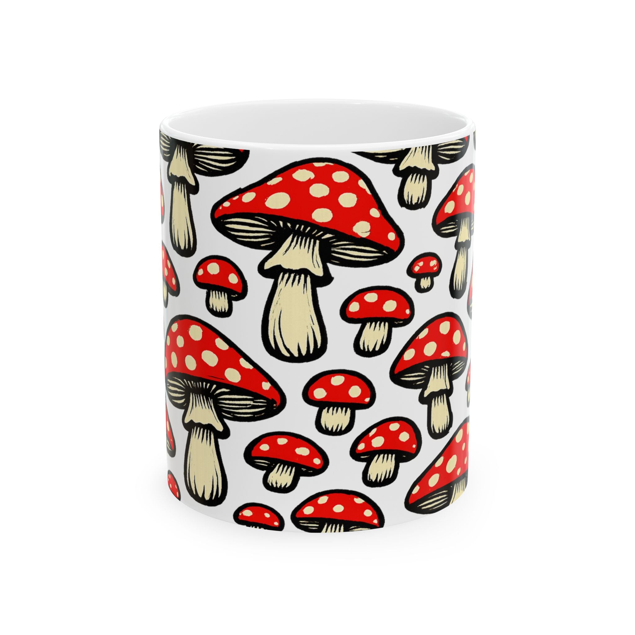 Bold Fairy Tale Mushrooms Pattern Coffee Mug | Mushrooms Lover Gift | Ceramic Mug