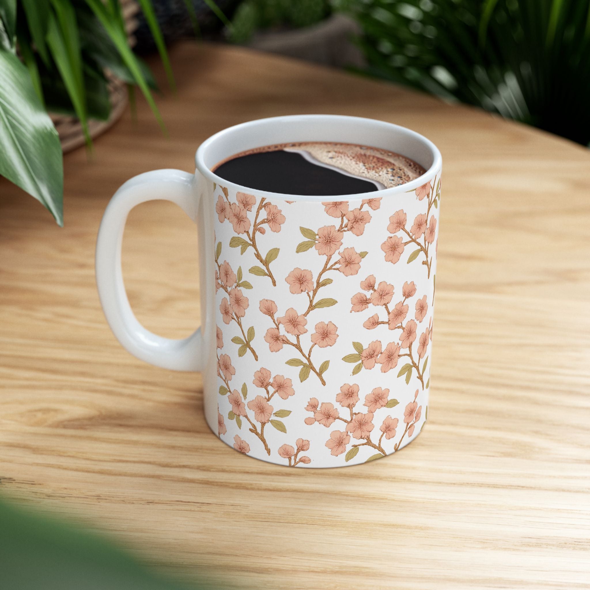Vintage Cherry Blossom Branches Full Wrap Coffee Mug | Flowers Gift | Ceramic Mug