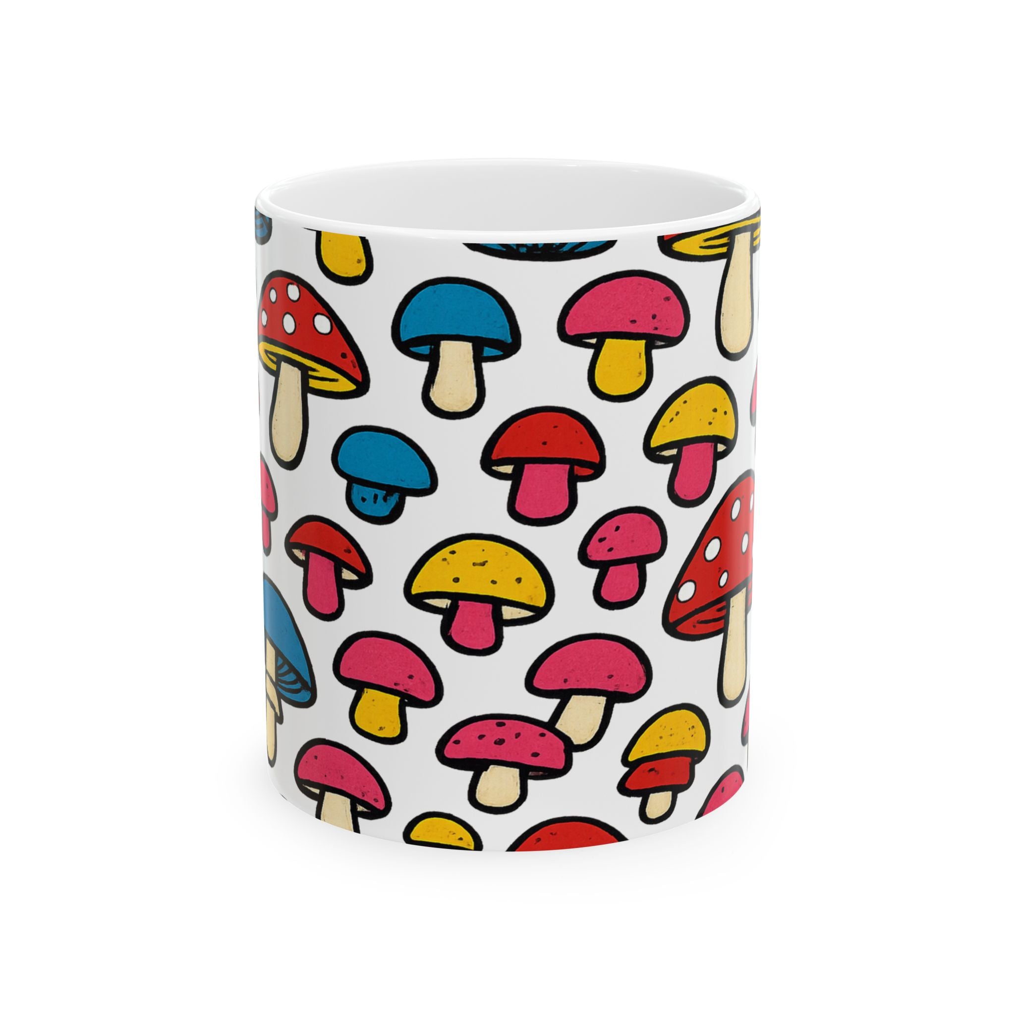 Bold Colorful Mushrooms Full Wrap Coffee Mug | Mushrooms Gift | Ceramic Mug