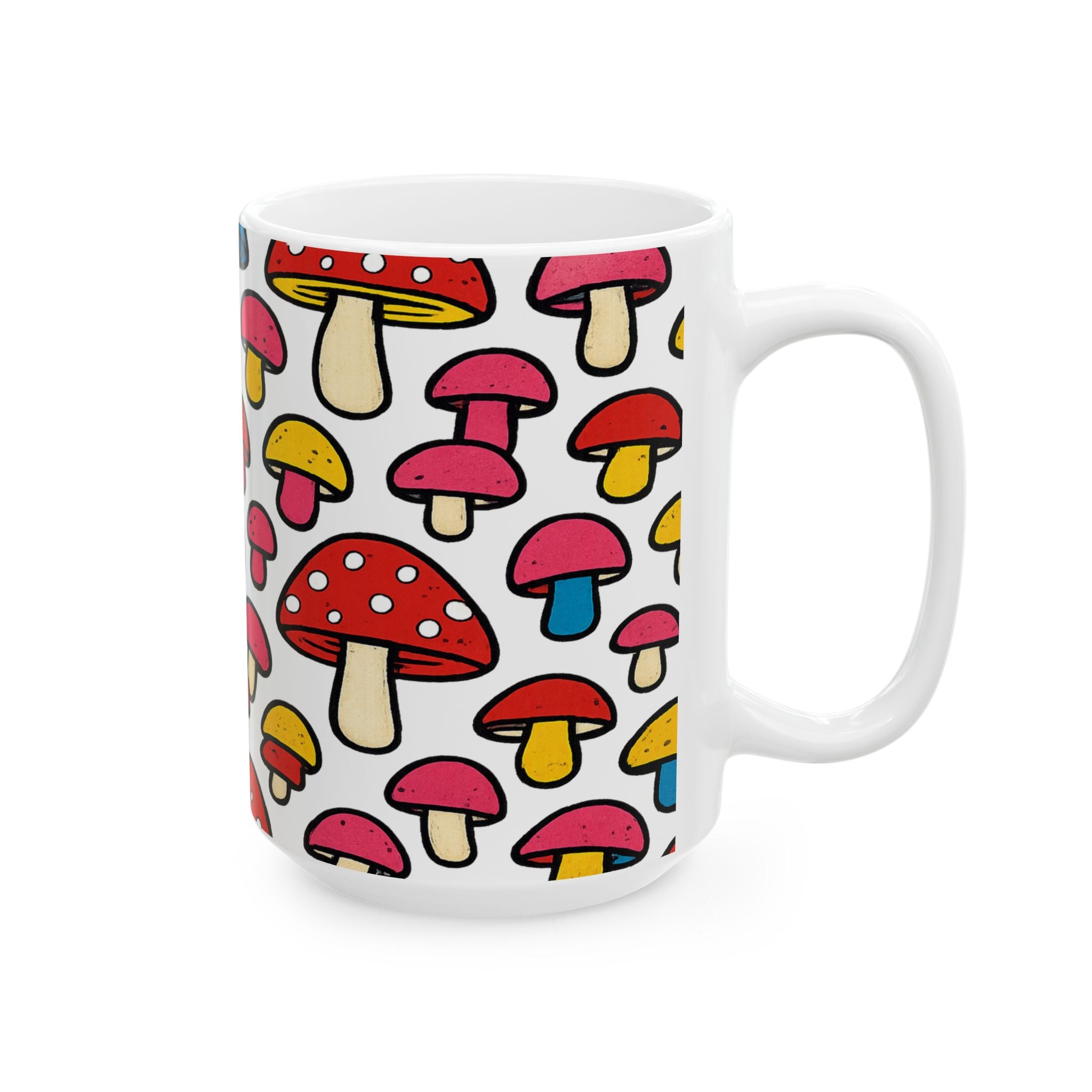 Bold Colorful Mushrooms Full Wrap Coffee Mug | Mushrooms Gift | Ceramic Mug