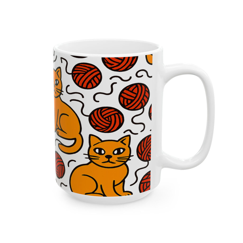 Bold Cats With Yarn Full Wrap Coffee Mug | Cats Gift | Ceramic Mug
