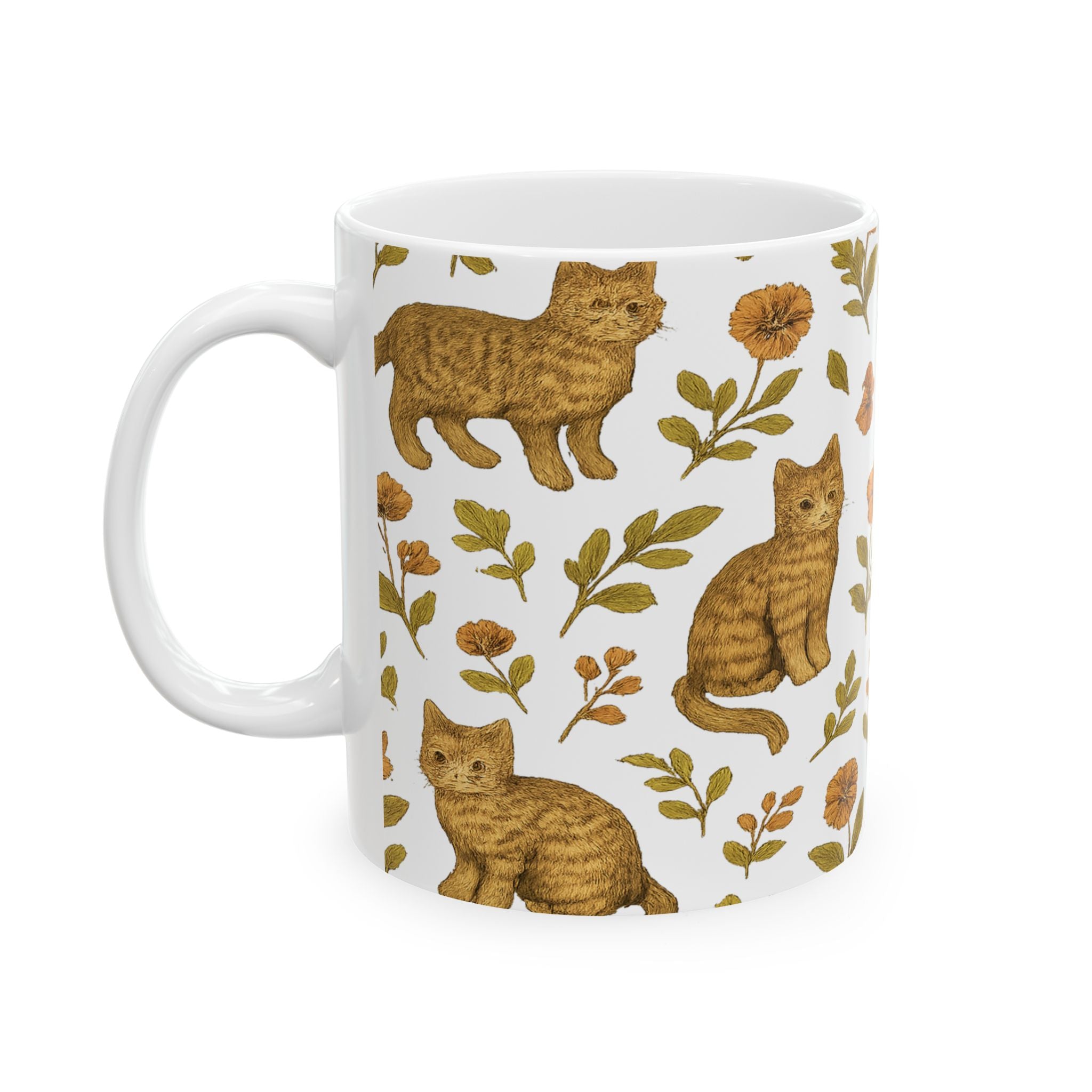 Vintage Curious Cats Full Wrap Coffee Mug | Cats Gift | Ceramic Mug
