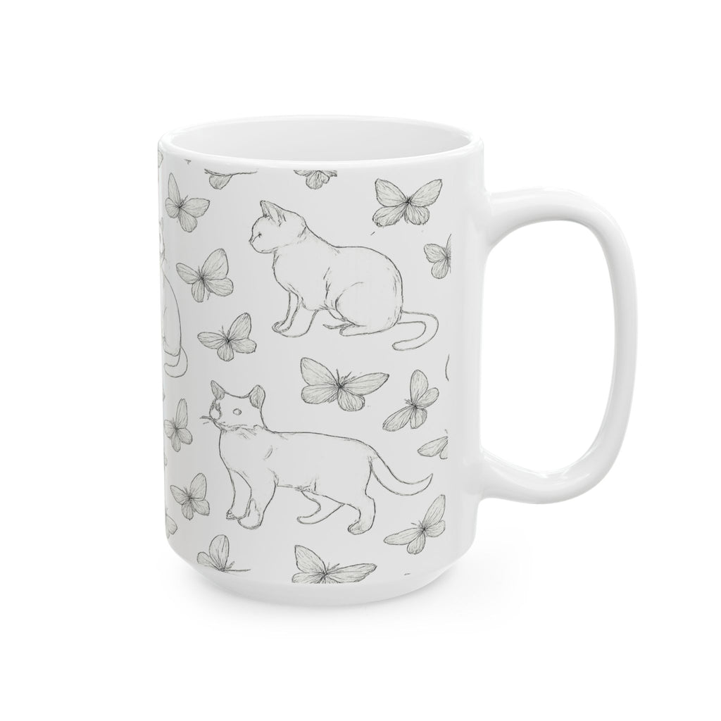 Delicate Cats And Butterflies Full Wrap Coffee Mug | Cats Gift | Ceramic Mug