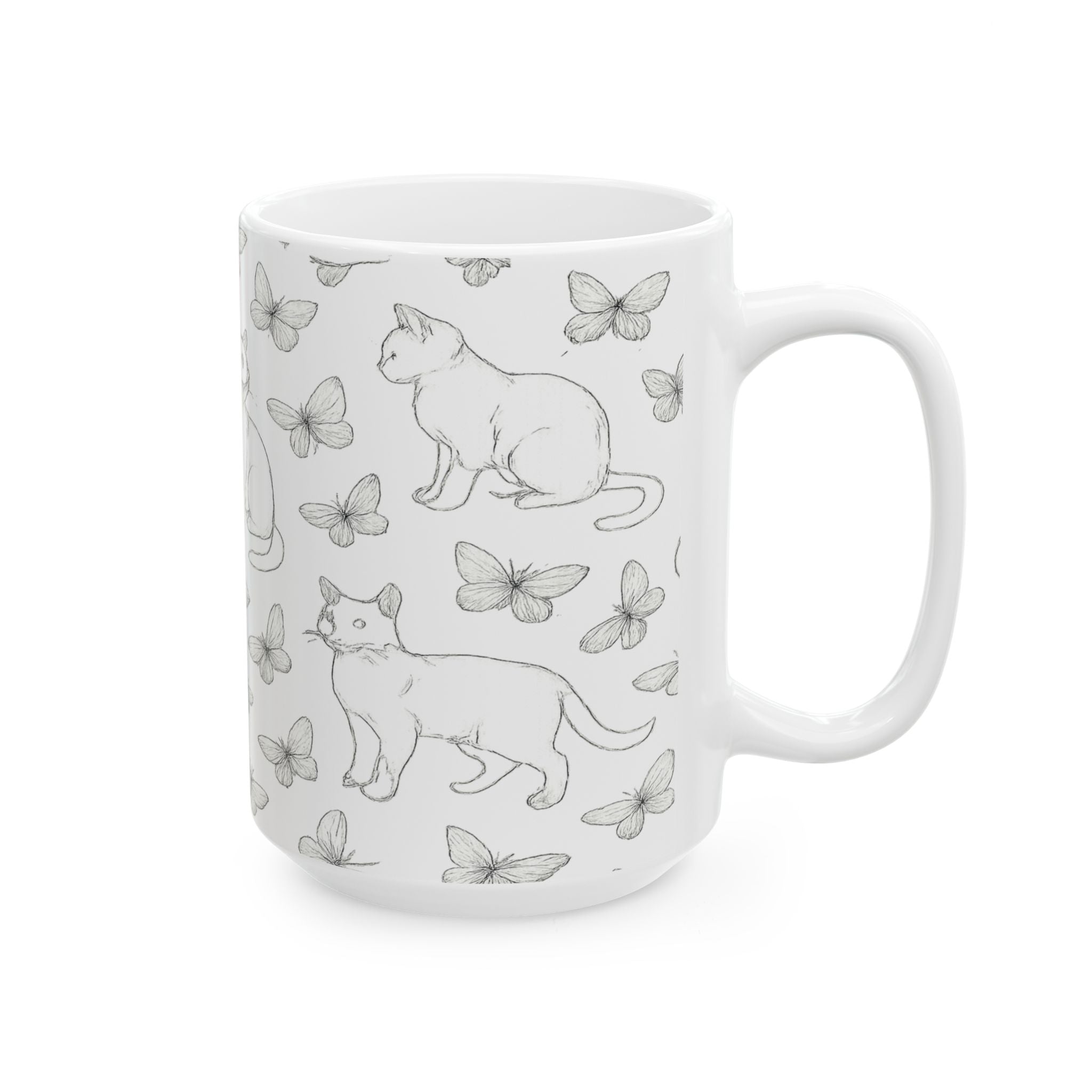 Delicate Cats And Butterflies Full Wrap Coffee Mug | Cats Gift | Ceramic Mug