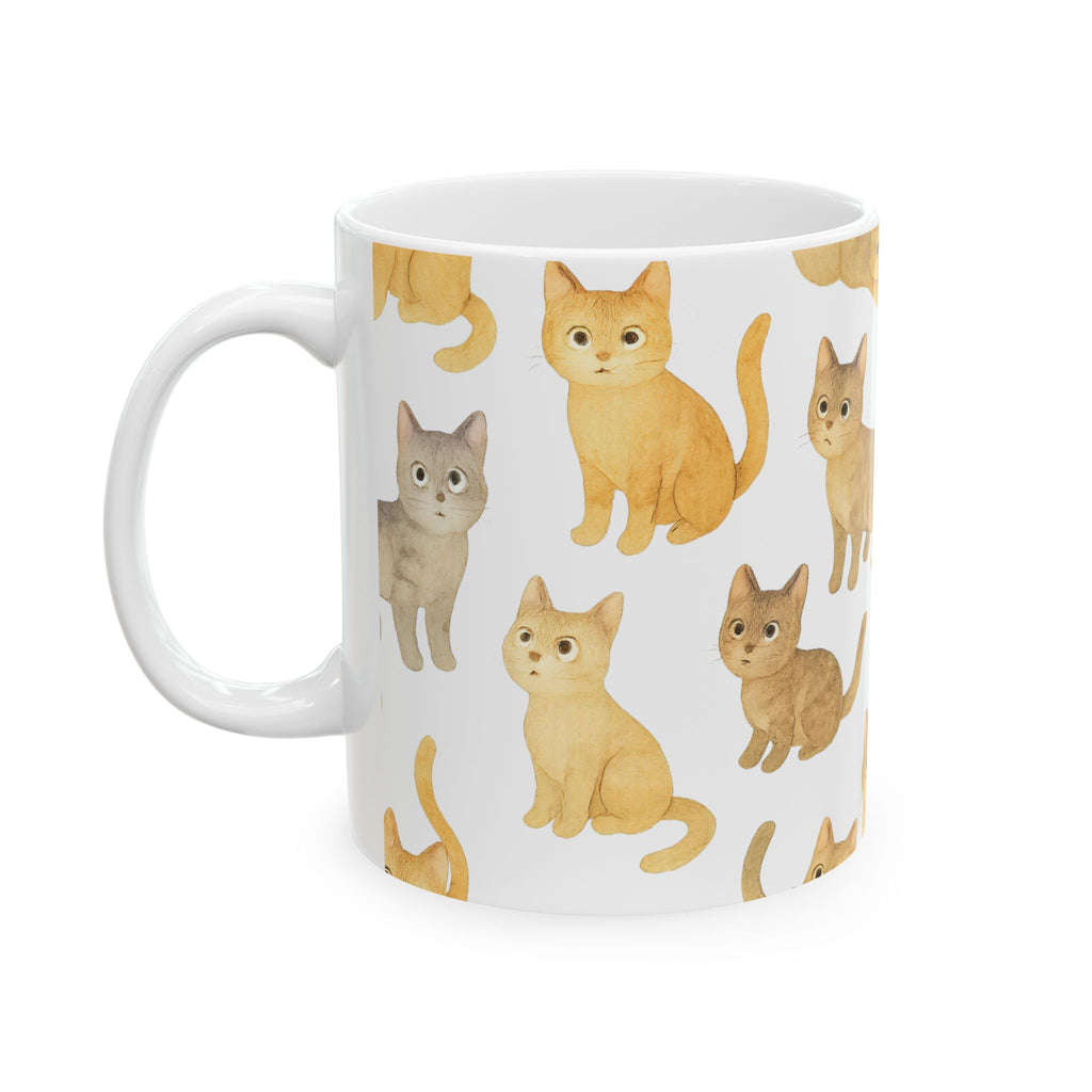 Watercolor Curious Cats Full Wrap Coffee Mug | Cats Gift | Ceramic Mug
