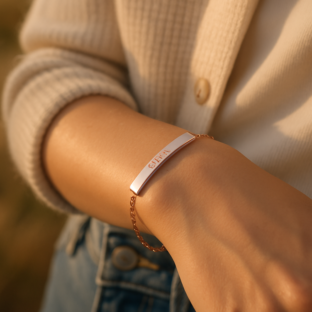 Personalized Adjustable Flat Bar Bracelet • Custom Engraved lifestyle photo