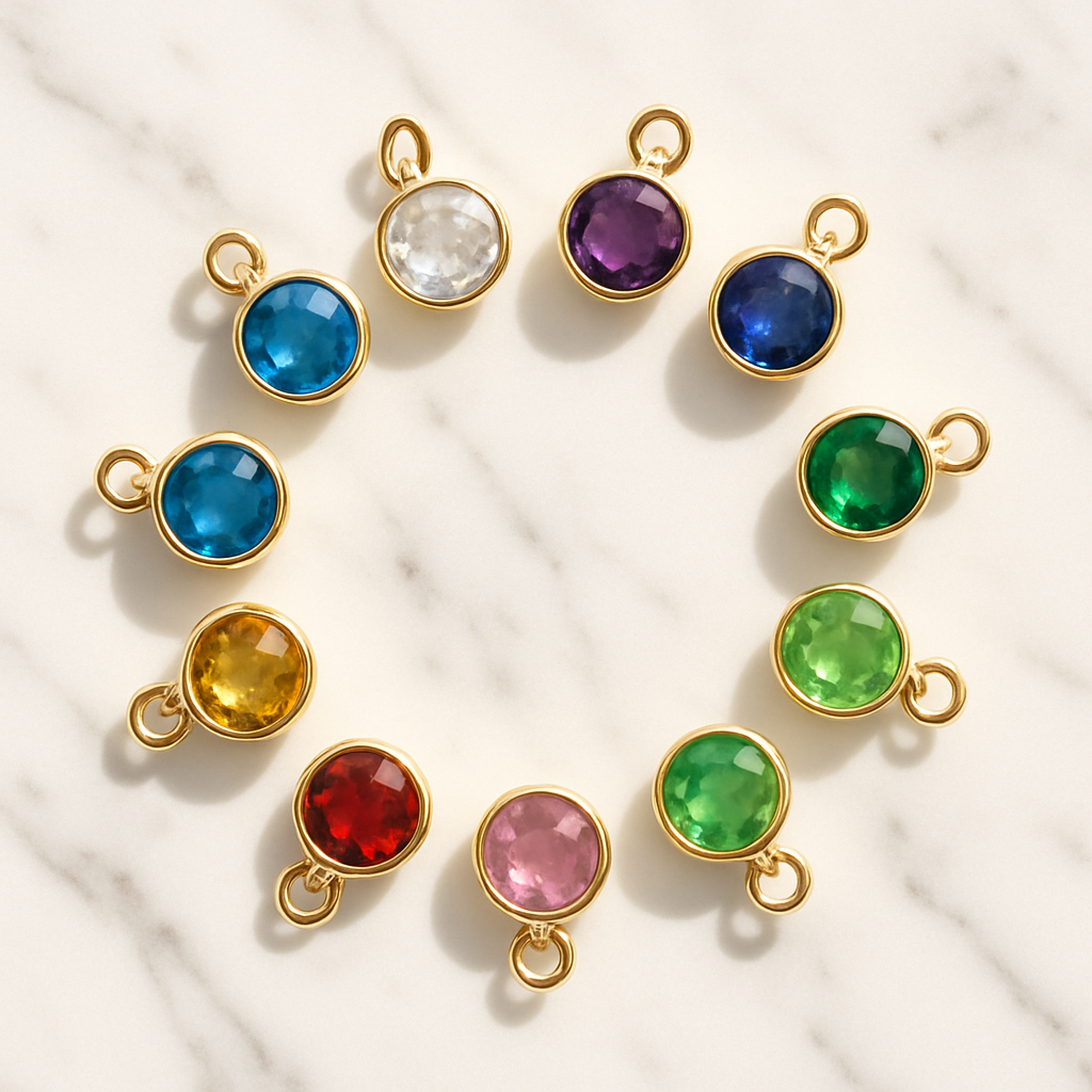 Personalized Birthstone Circle Charm • Custom Engraved lifestyle photo