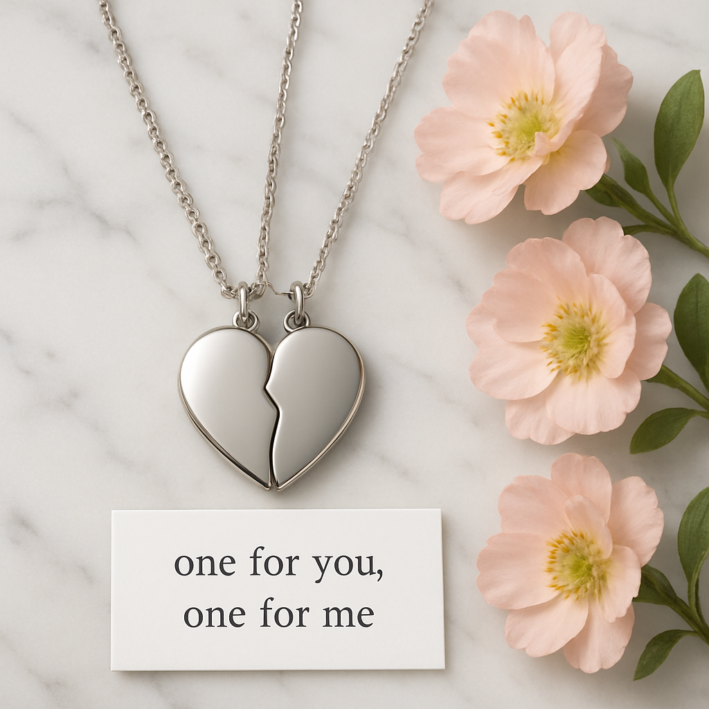 Personalized Break Apart Heart Necklace Set • Custom Engraved lifestyle photo