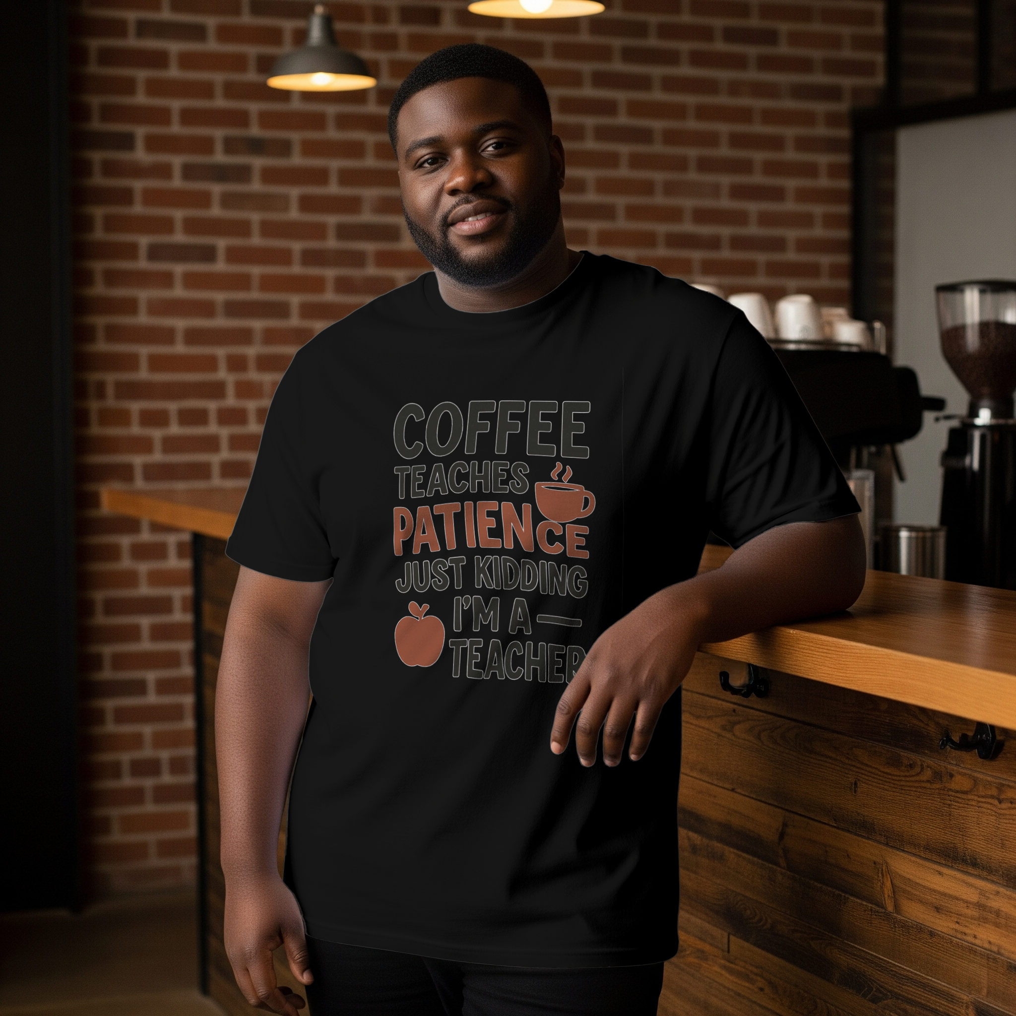 Coffee Teaches Patience Just Kidding Teacher T-Shirt | Teacher Gift | Graphic Tee