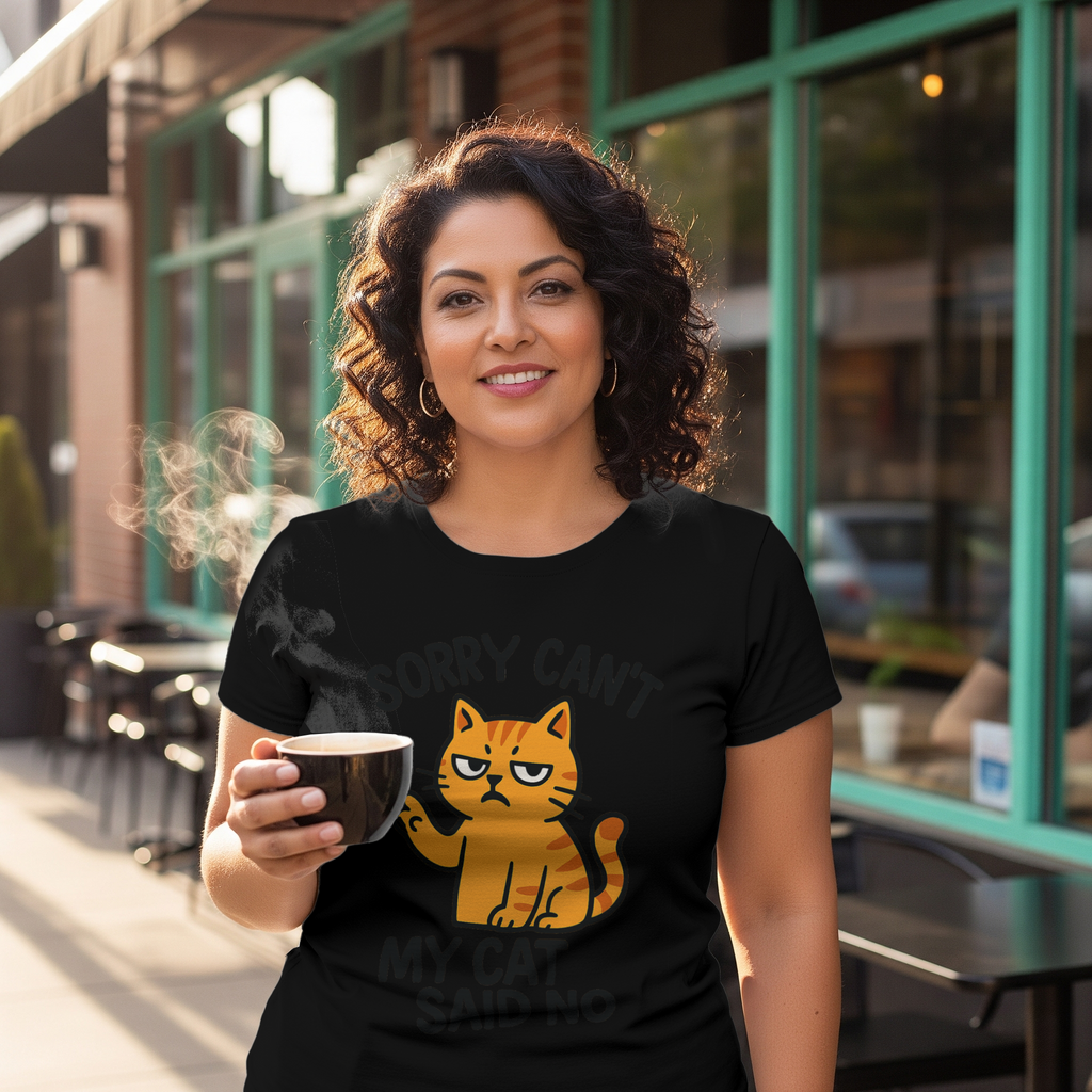 Sorry I Cant My Cat Said No T-Shirt | Funny Cat Gift | Graphic Tee