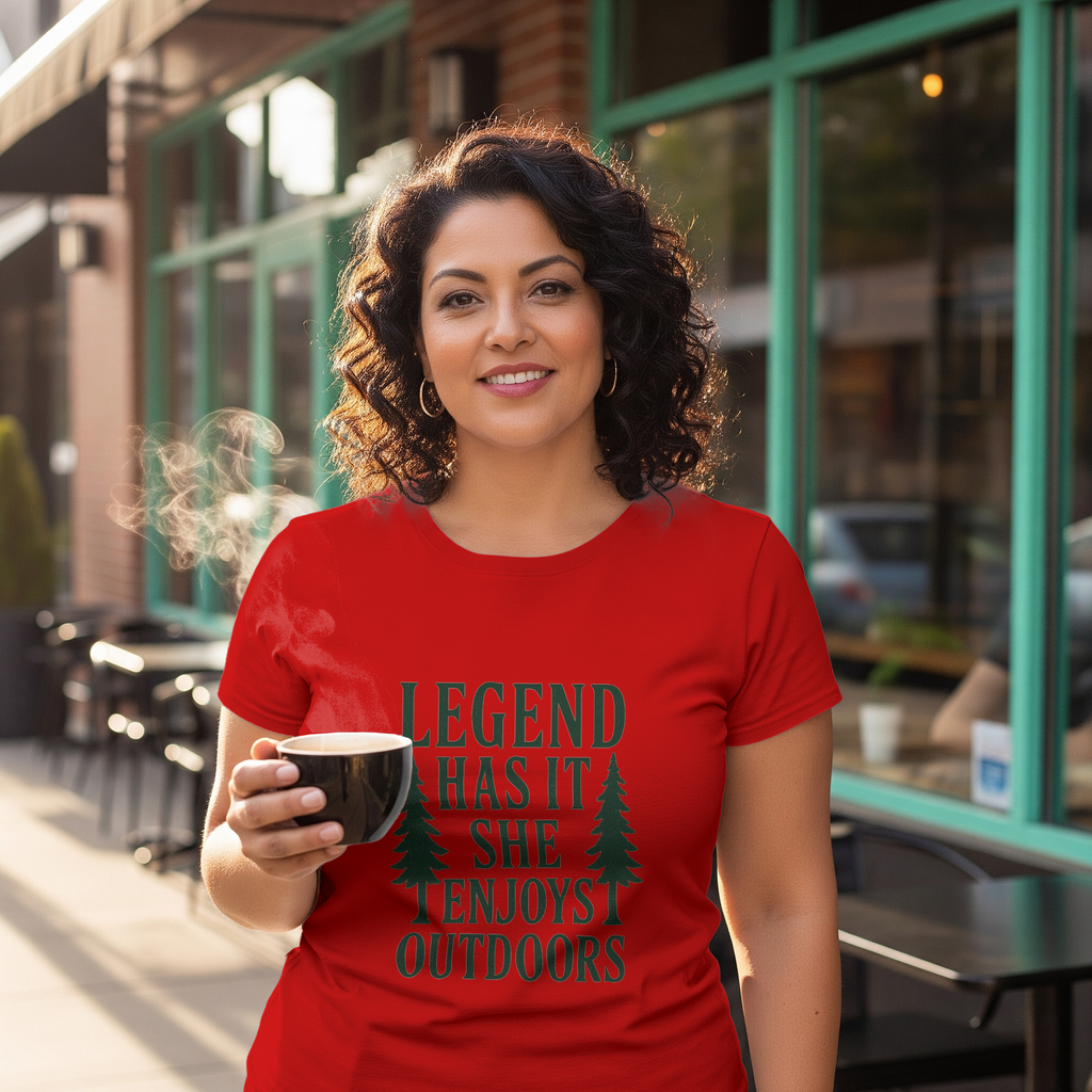 Legend Has It She Enjoys the Outdoors T-Shirt | Unique Gift | Graphic Tee