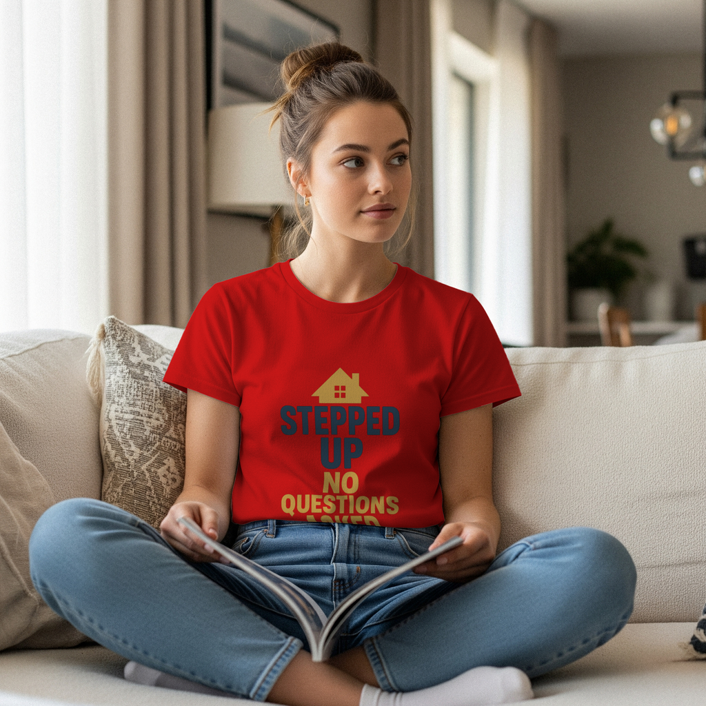 Stepdad Stepped Up No Questions Asked T-Shirt | Gift for Dad | Graphic Tee