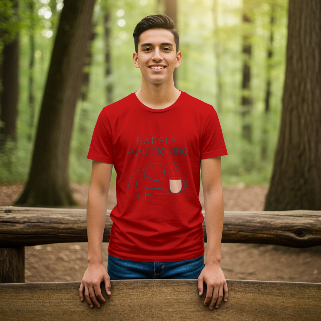 Barely Functioning But Still Trying T-Shirt | Funny Survival Humor | Graphic Tee