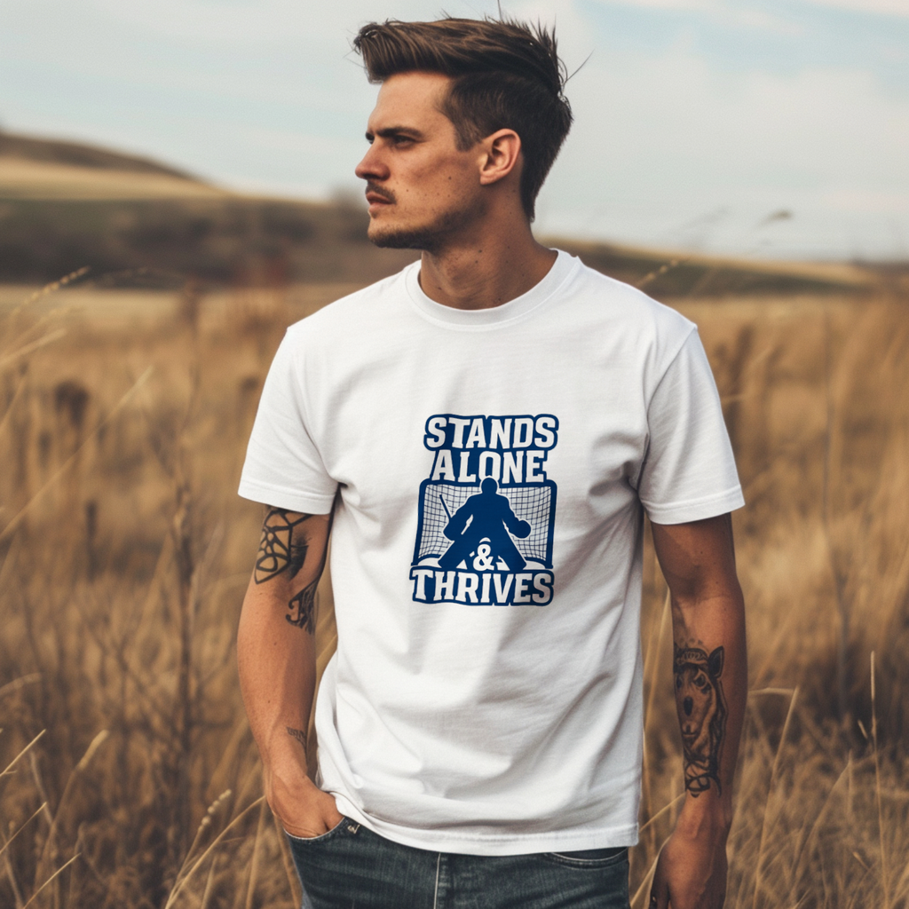 Goalie Mom My Kid Stands Alone And Thrives T-Shirt | Gift for Mom | Graphic Tee