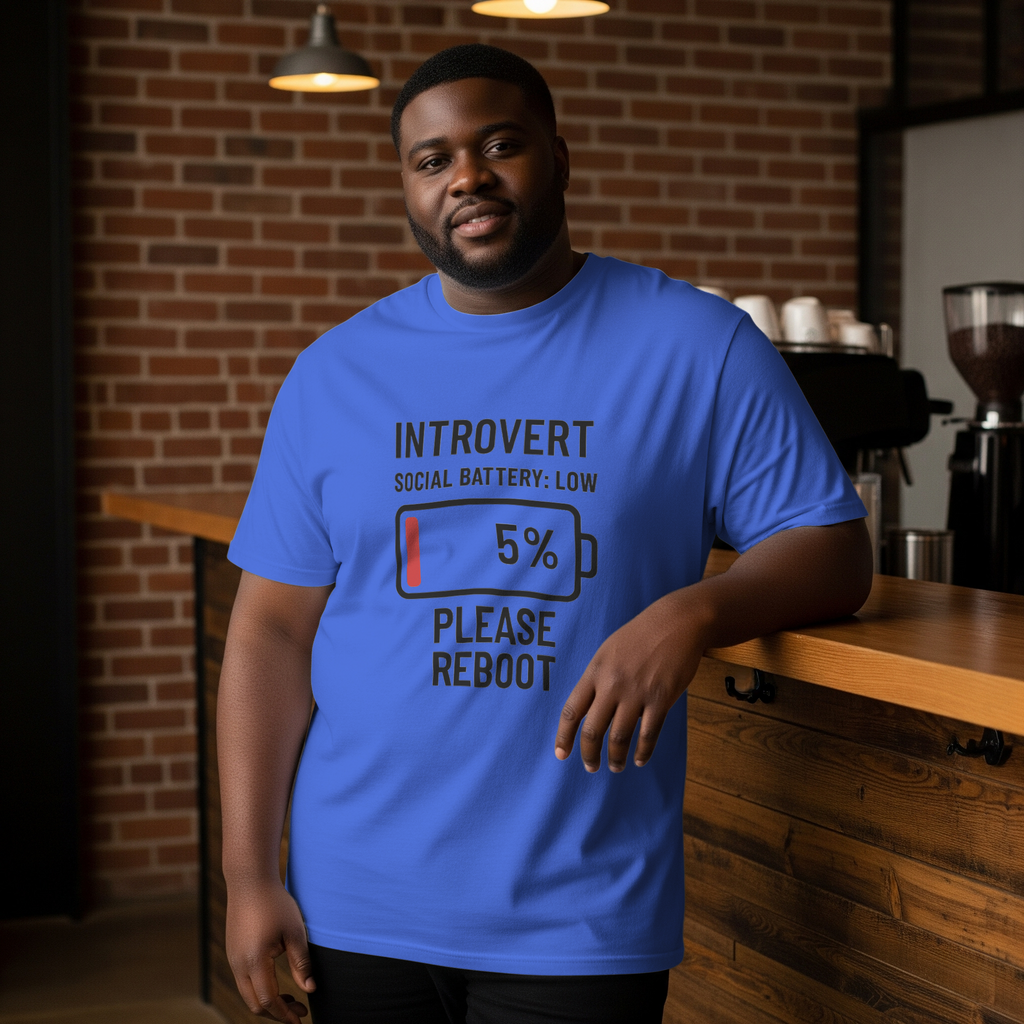 Introvert Social Battery Low Please Reboot T-Shirt | Unique Gift | Graphic Tee