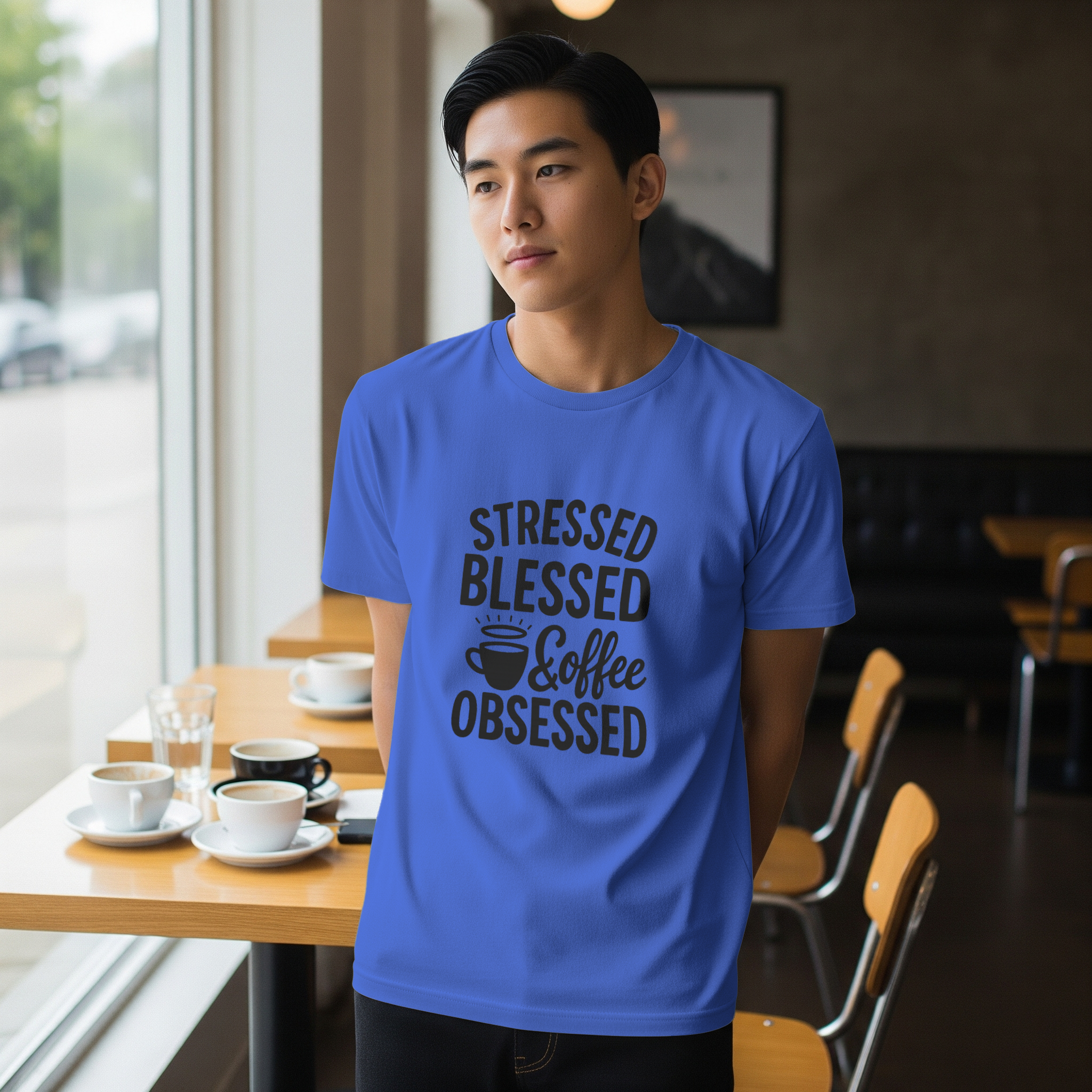 Stressed Blessed And Coffee Obsessed T-Shirt | Coffee Lover Gift | Graphic Tee