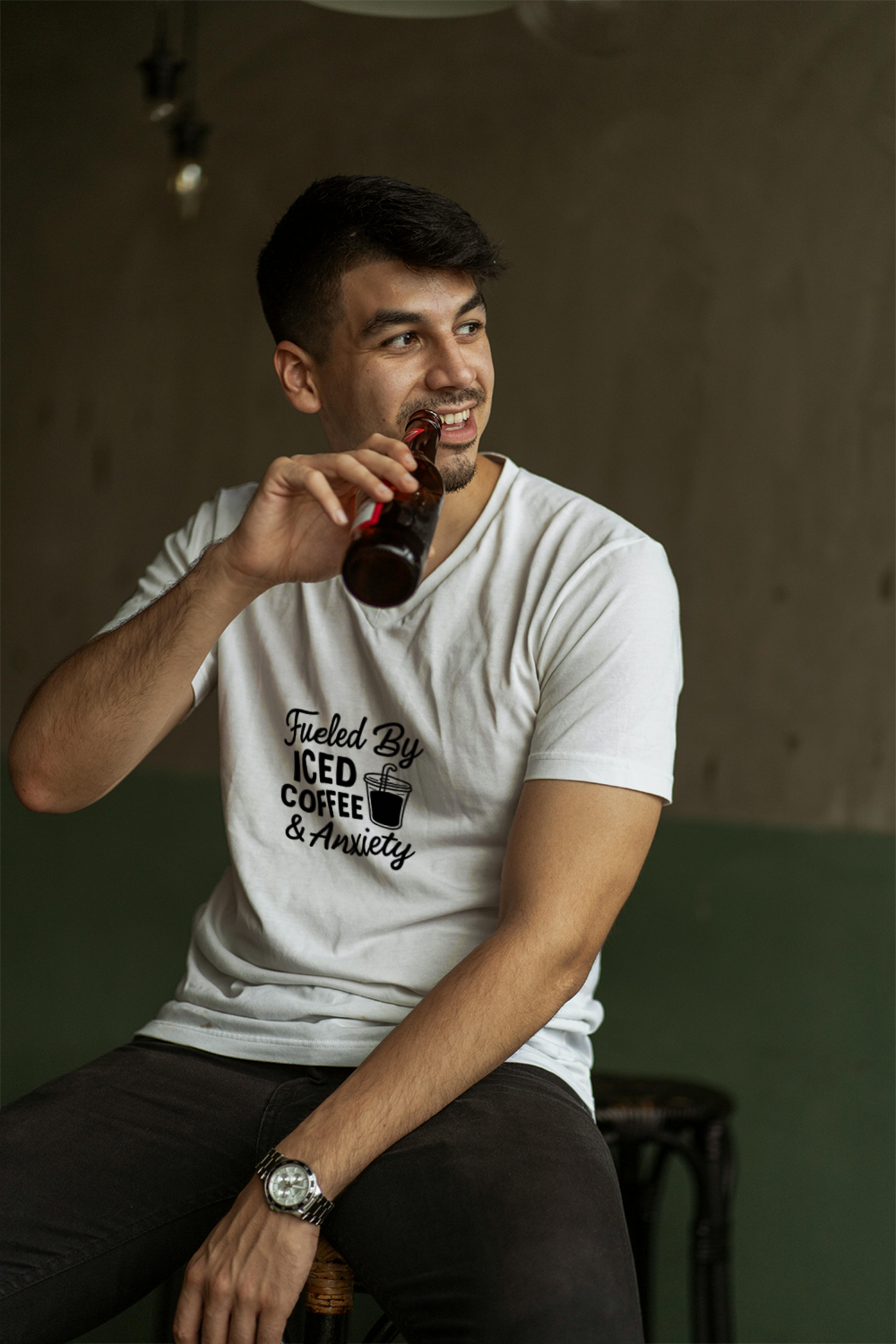 Fueled By Iced Coffee And Anxiety T-Shirt | Coffee Lover Gift | Graphic Tee