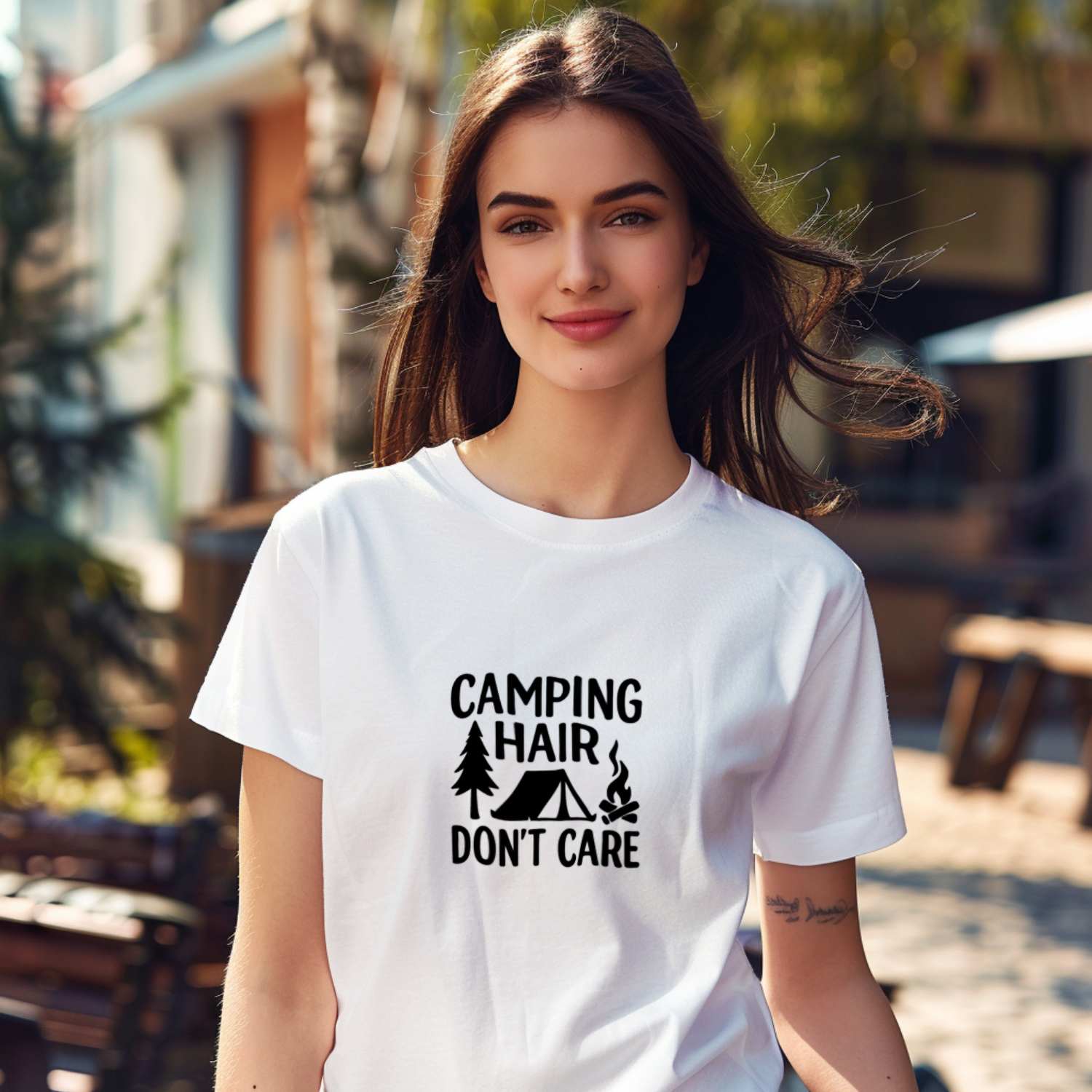 Camping Hair Dont Care Outdoors T-Shirt | Unique Gift | Graphic Tee