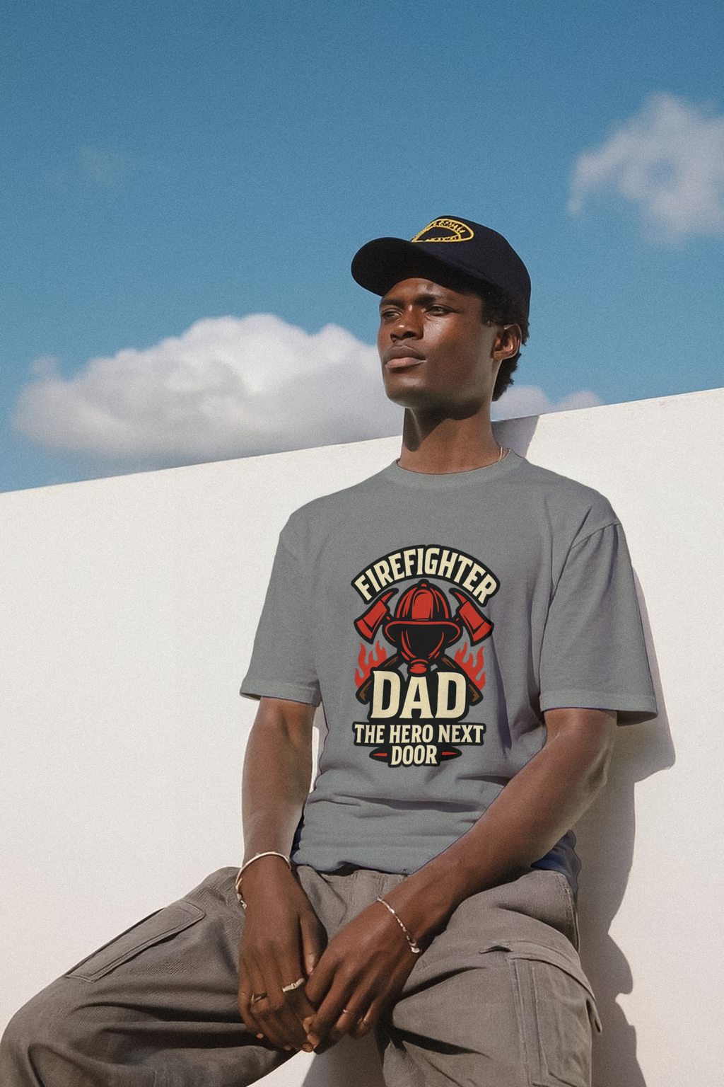 Firefighter Dad The Hero Next Door T-Shirt | Gift for Dad | Graphic Tee