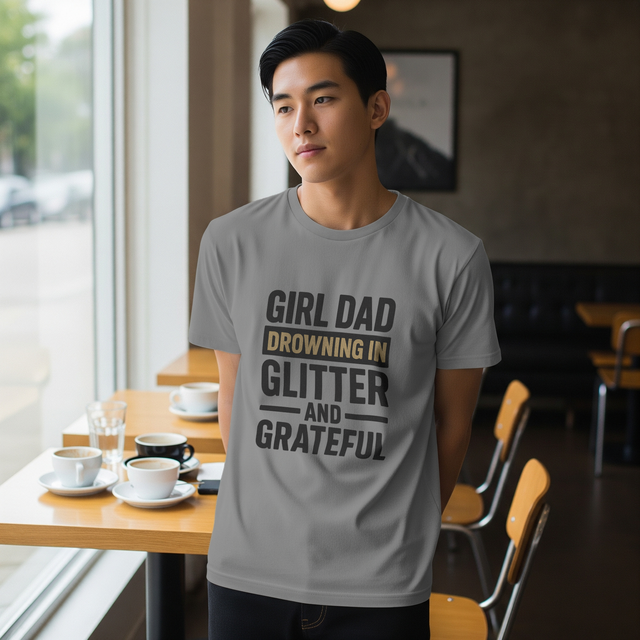 Girl Dad Drowning In Glitter And Grateful T-Shirt | Gift for Dad | Graphic Tee