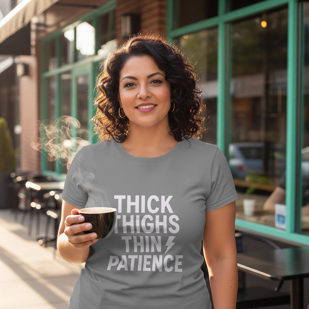 Thick Thighs Thin Patience Funny T-Shirt | Funny Gift | Graphic Tee