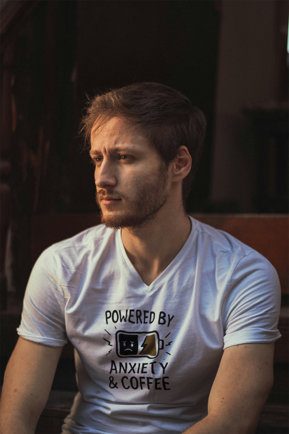 Powered By Anxiety And Coffee Funny T-Shirt | Coffee Lover Gift | Graphic Tee