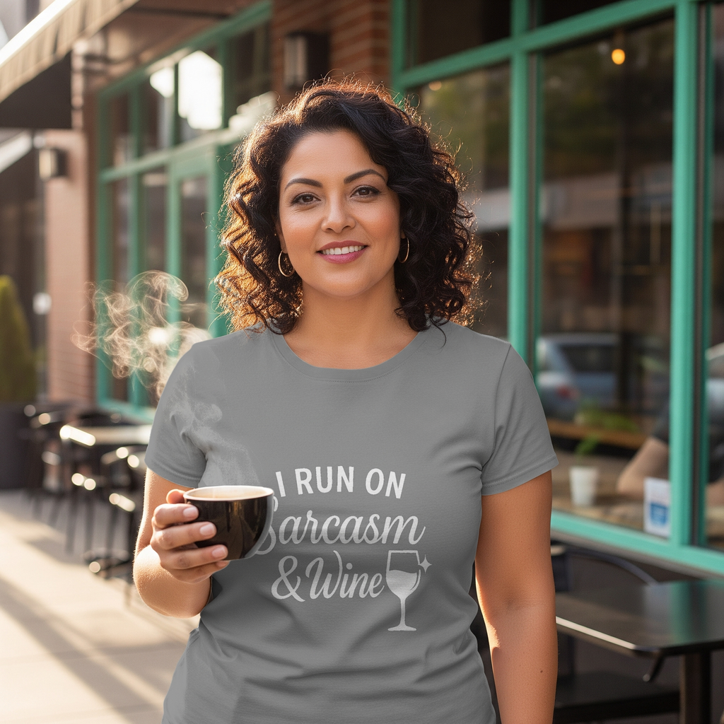 I Run On Sarcasm And Wine Funny T-Shirt | Funny Gift | Graphic Tee