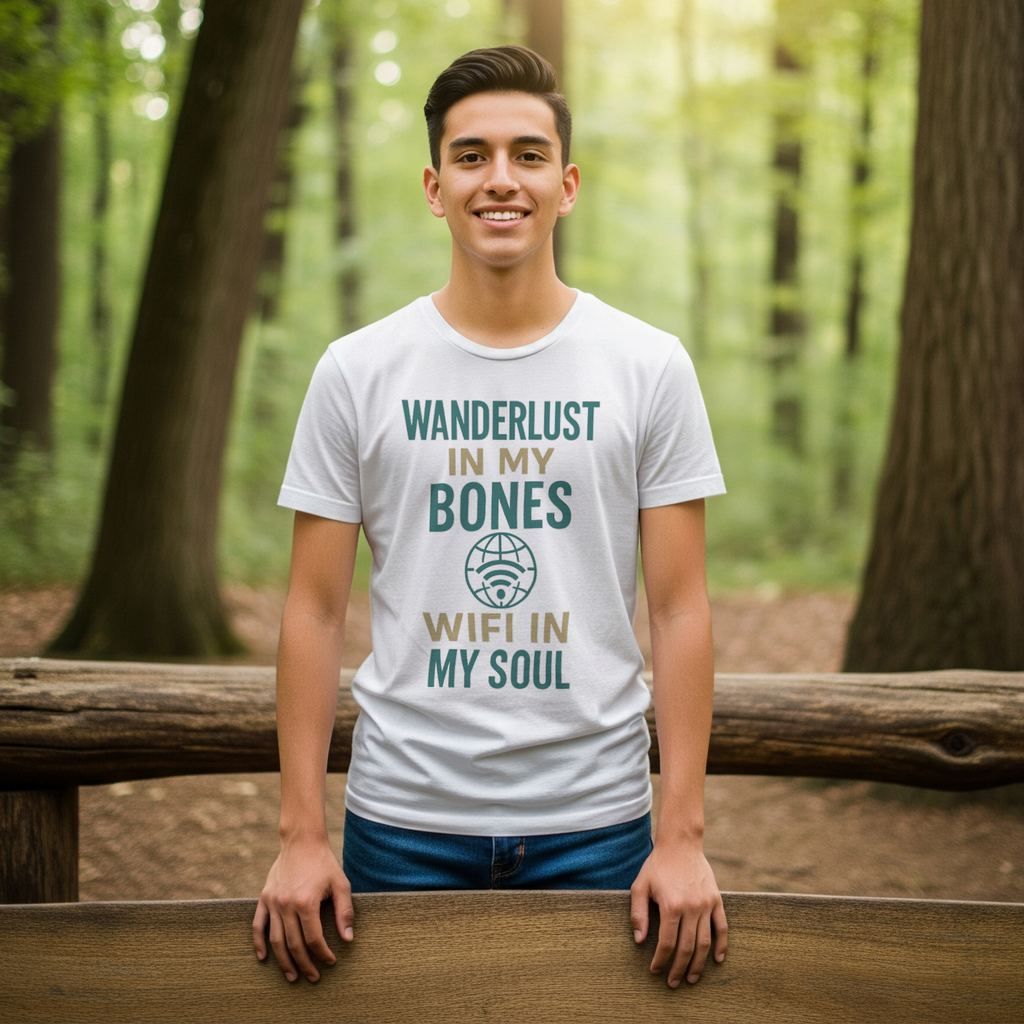 Wanderlust in My Bones WiFi in My Soul T-Shirt | Unique Gift | Graphic Tee