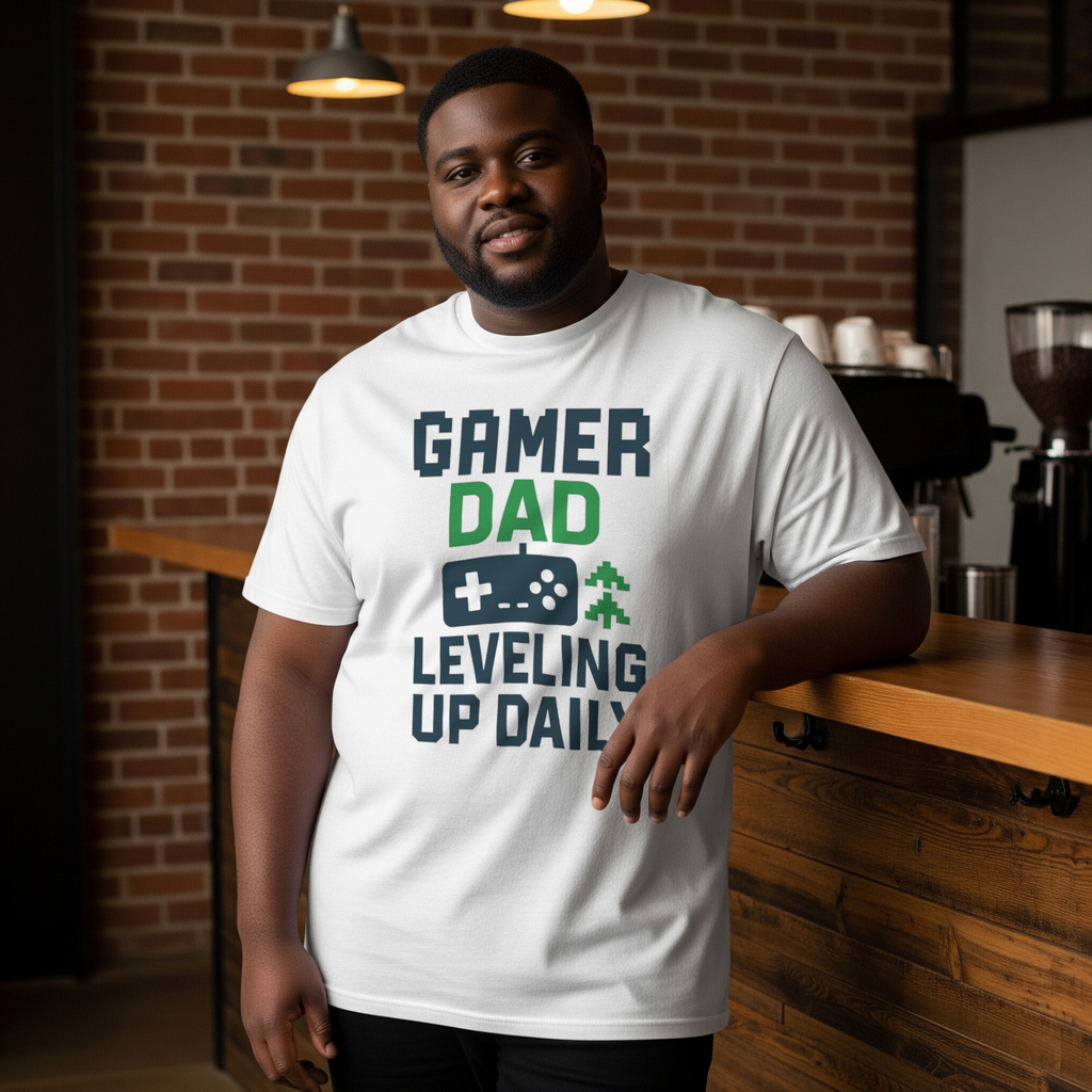 Gamer Dad Leveling Up Daily T-Shirt | Gift for Dad | Graphic Tee