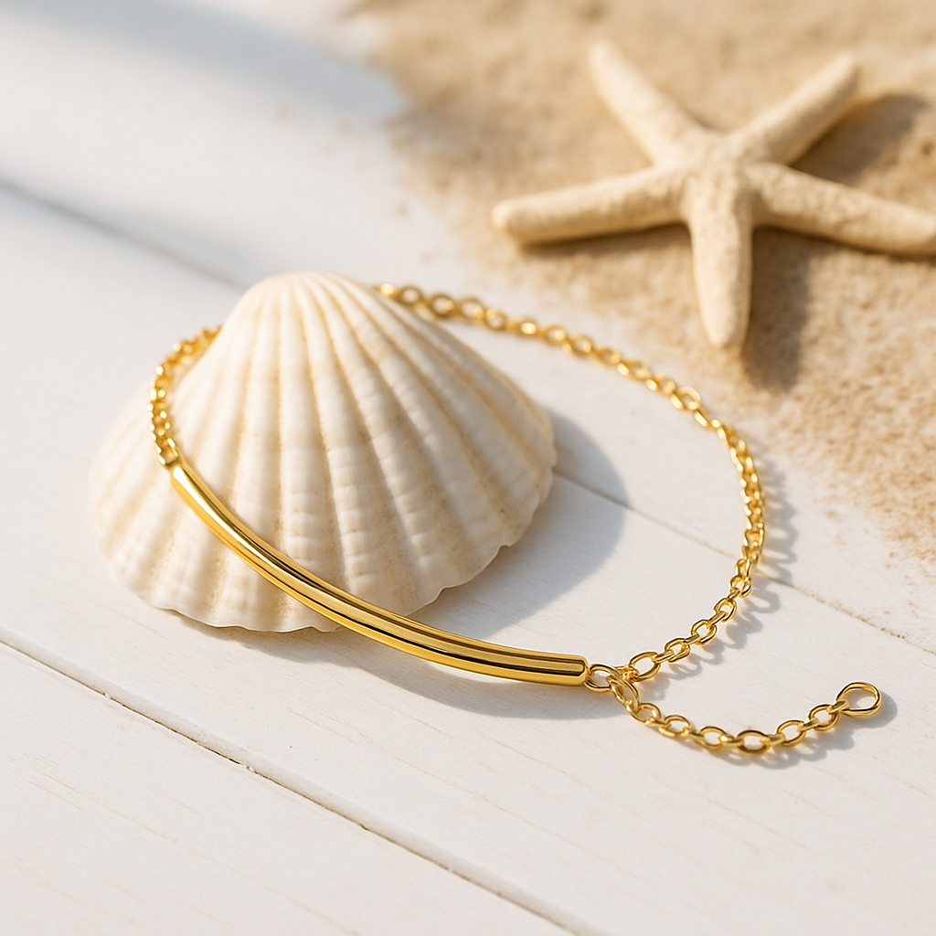 Personalized Curved Bar Anklet • Custom Engraved lifestyle photo