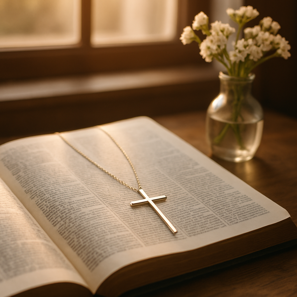 Personalized Cutout Cross Bar Necklace • Custom Engraved lifestyle photo